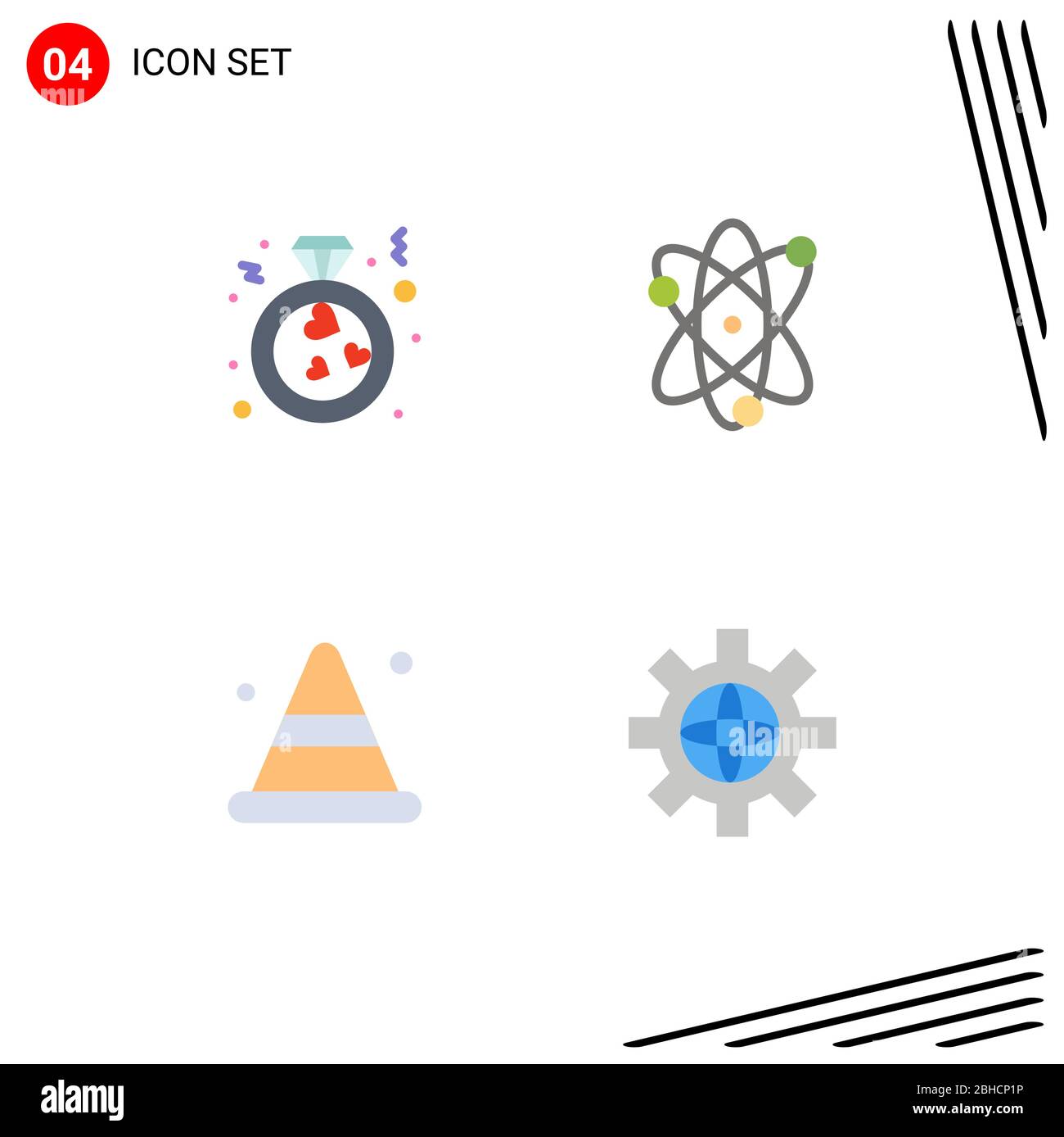 Paquete de 4 creativos planos iconos de corazón, cono, propuesta, ciencia, camino EDIATable Vector elementos de diseño Ilustración del Vector