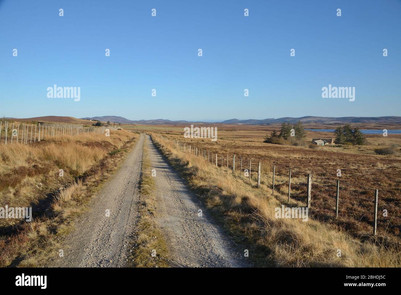 Una pista de páramos en las colinas sobre Rogart en Sutherland este en las tierras altas escocesas del norte Foto de stock