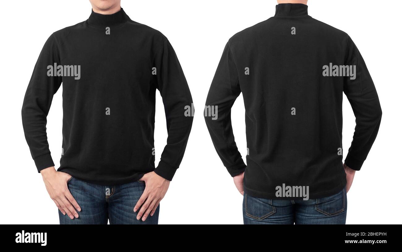Download Modelo Macho De Vestir Negro Liso Manga Larga Camiseta Mockup Plantilla Aislada Sobre Fondo Blanco Con Recorte De Camino Vista Frontal Y Posterior Fotografia De Stock Alamy