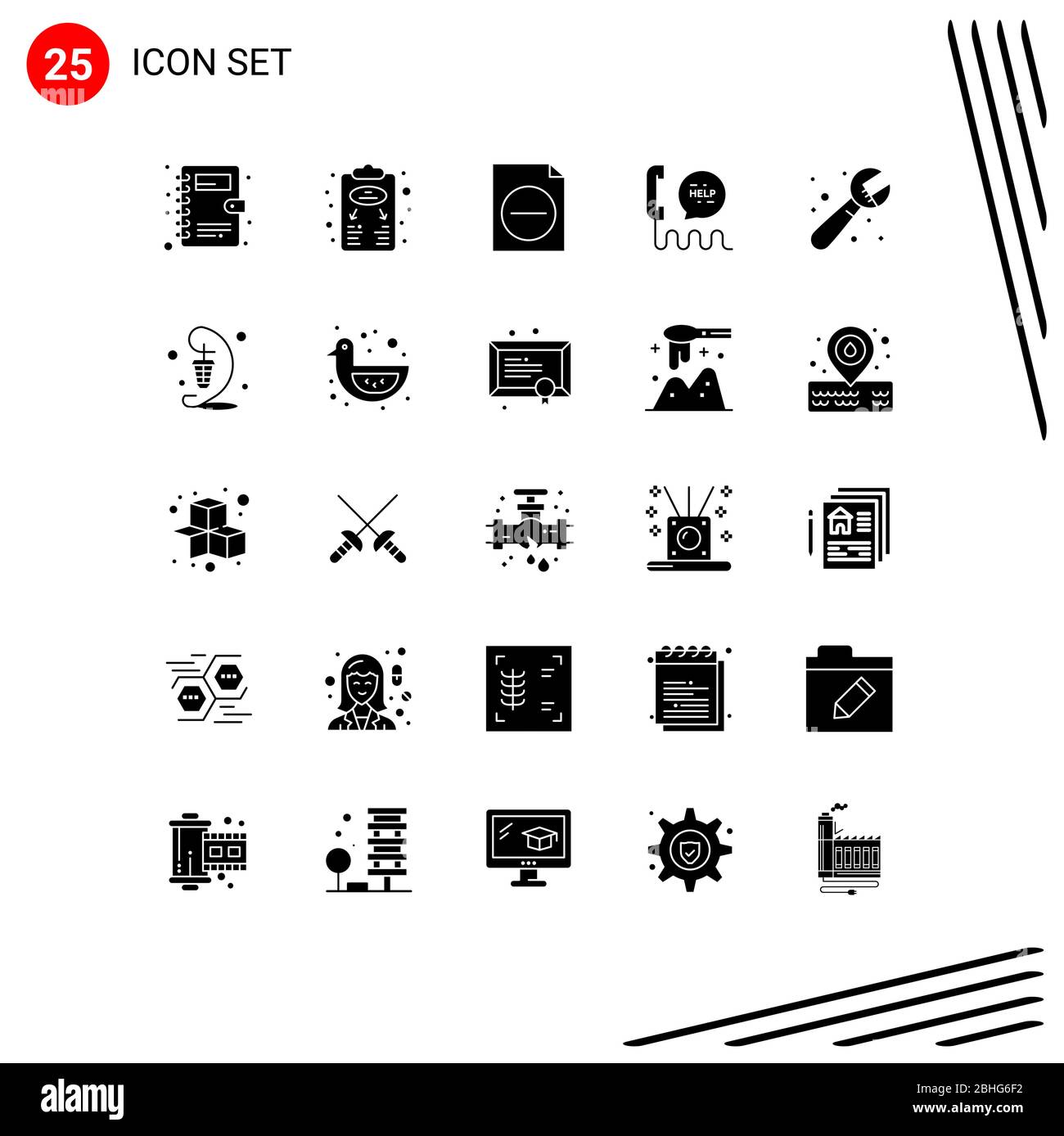 Paquete de 25 símbolos universales de fontanero, ayuda, eliminación, contacto, centro elementos de diseño vectorial editables Ilustración del Vector