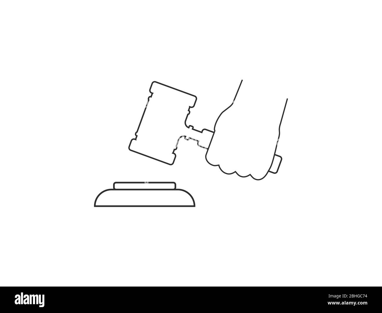 Icono de juez de la gavel en la mano. Ilustración vectorial, diseño