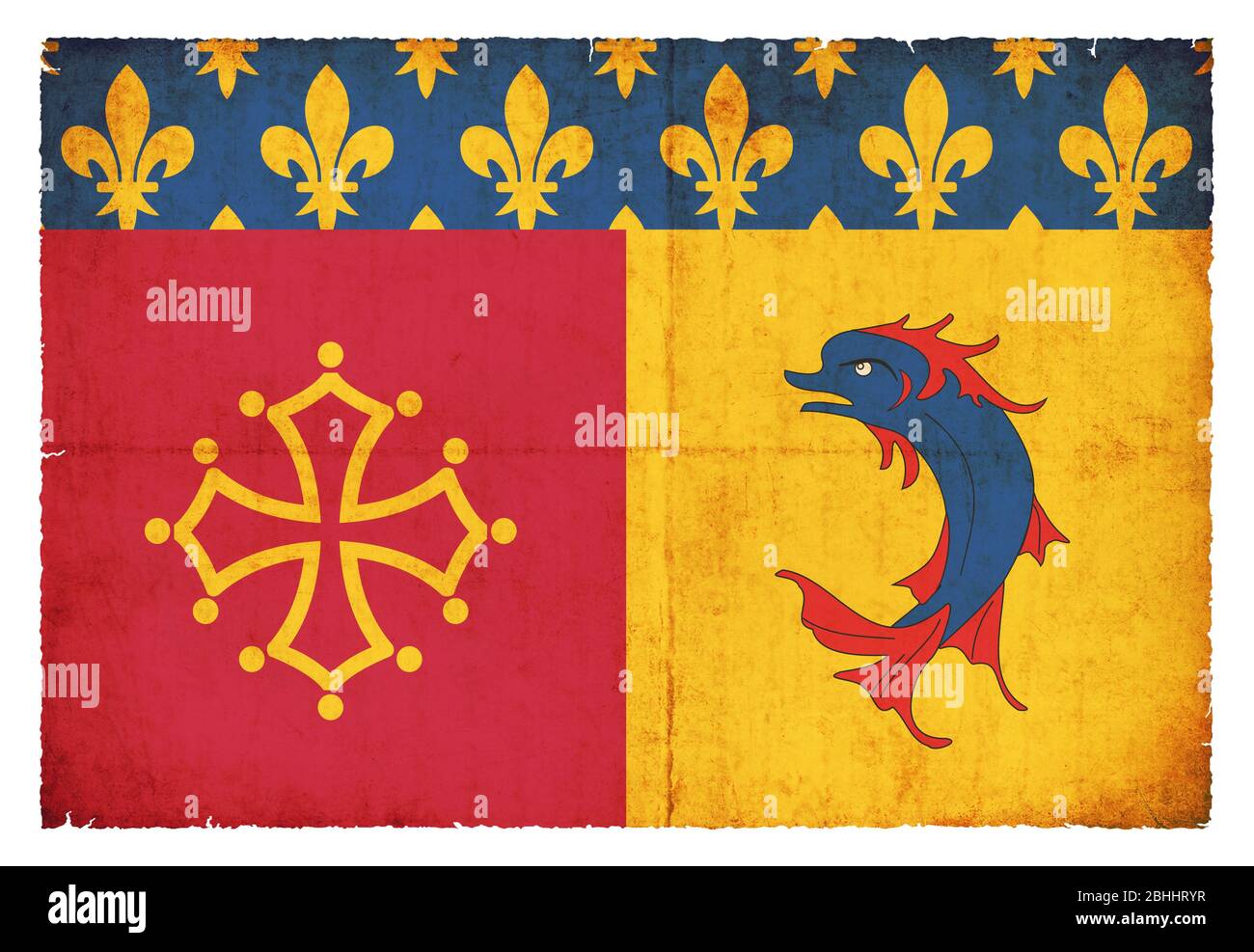 Bandera del departamento francés Hautes-Alpes creado en estilo grunge Foto de stock