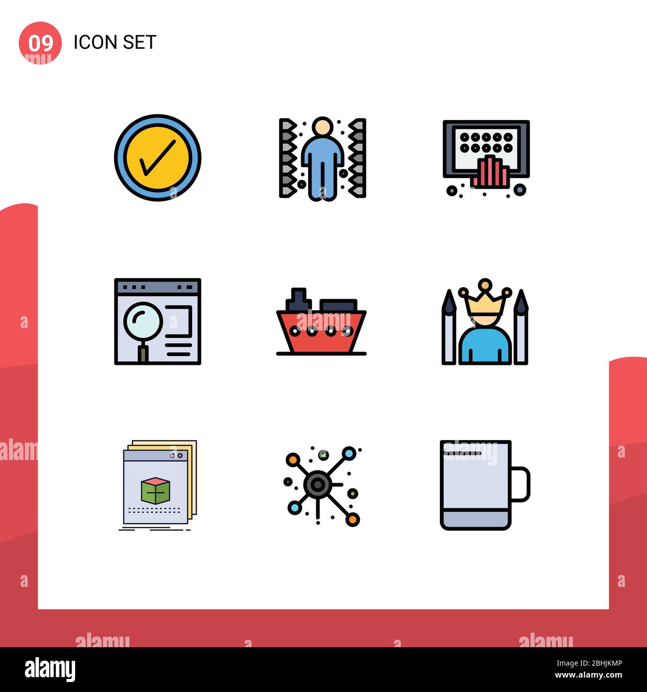 Icono de vector de stock Pack de 9 señales de línea y símbolos para barco, búsqueda, digital, página, navegador elementos de diseño de vector editables Ilustración del Vector