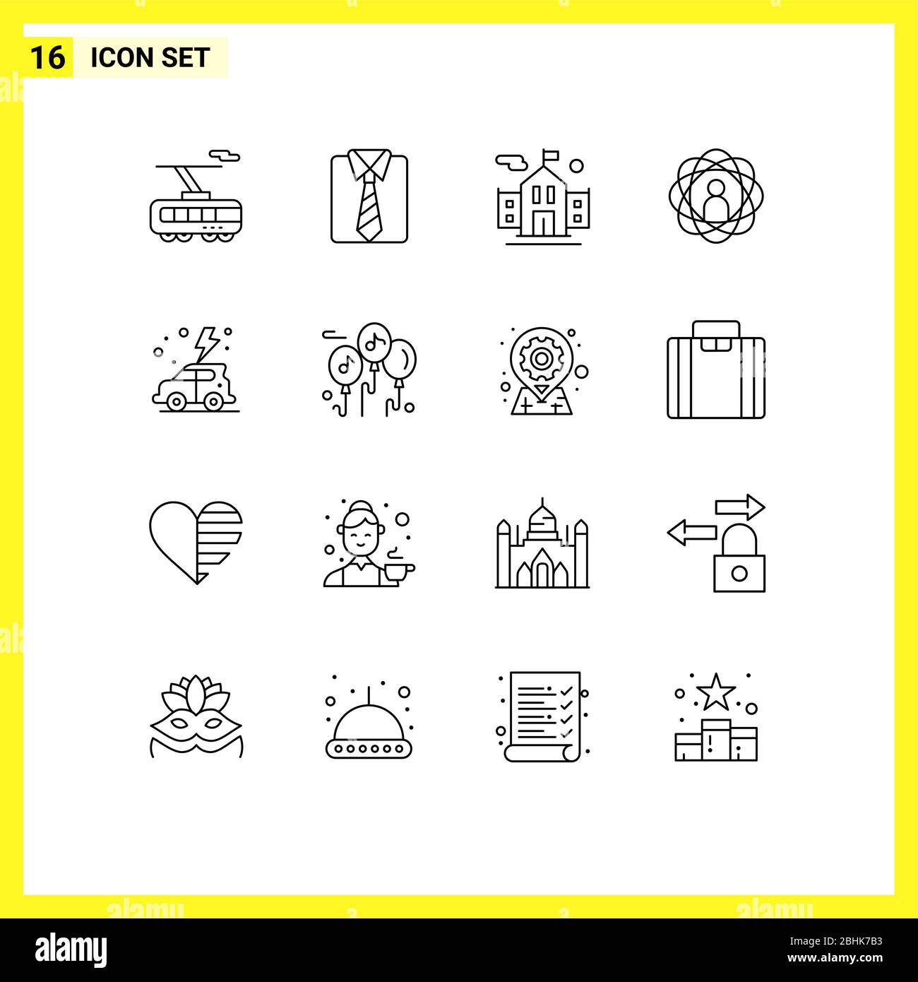 Conjunto moderno de 16 esquemas y símbolos como día, habilidades, escuela, investigación, desarrollo elementos de diseño vectorial editables Ilustración del Vector