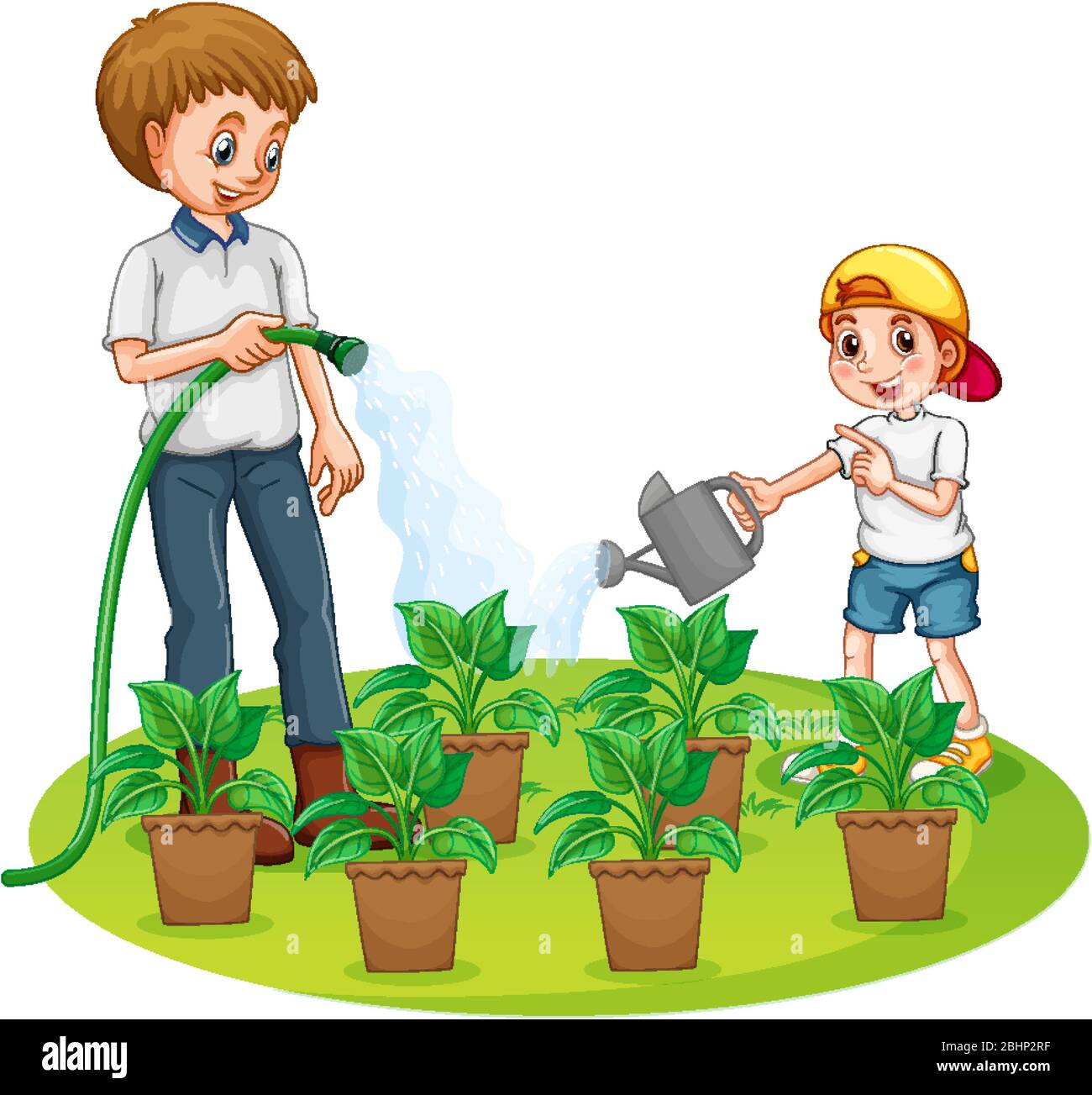 Niño regando plantas Imágenes recortadas de stock - Alamy