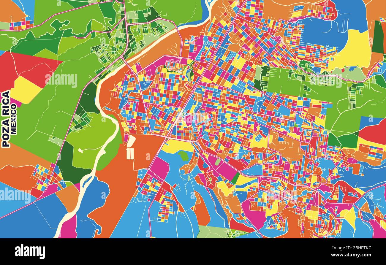 Mapa vectorial colorido de Poza Rica, Veracruz, México. Plantilla Art Map para autoimprimir Mapa vectorial colorido de Poza Rica, Veracruz, México. Plantilla Art Map para autoimprimir