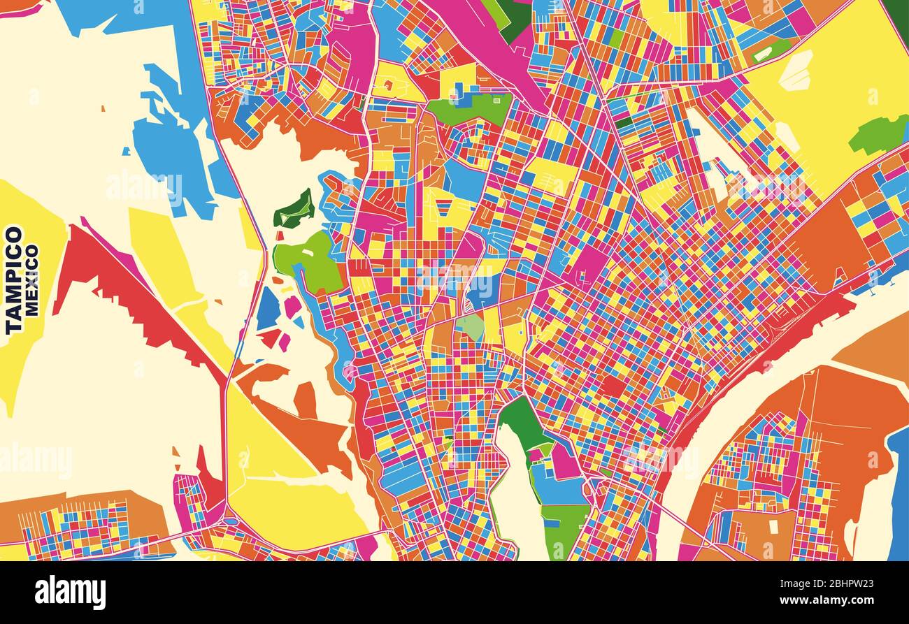 Mapa vectorial colorido de Tampico, Tamaulipas, México. Plantilla Art