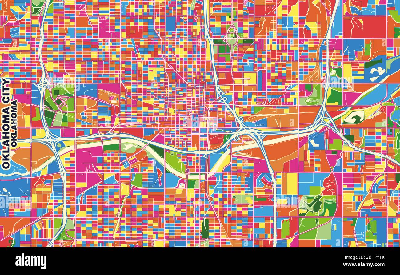 Mapa vectorial colorido de Oklahoma City, Oklahoma, EE.UU. Plantilla Art  Map para autoimprimir gráficos de pared en formato horizontal Imagen Vector  de stock - Alamy
