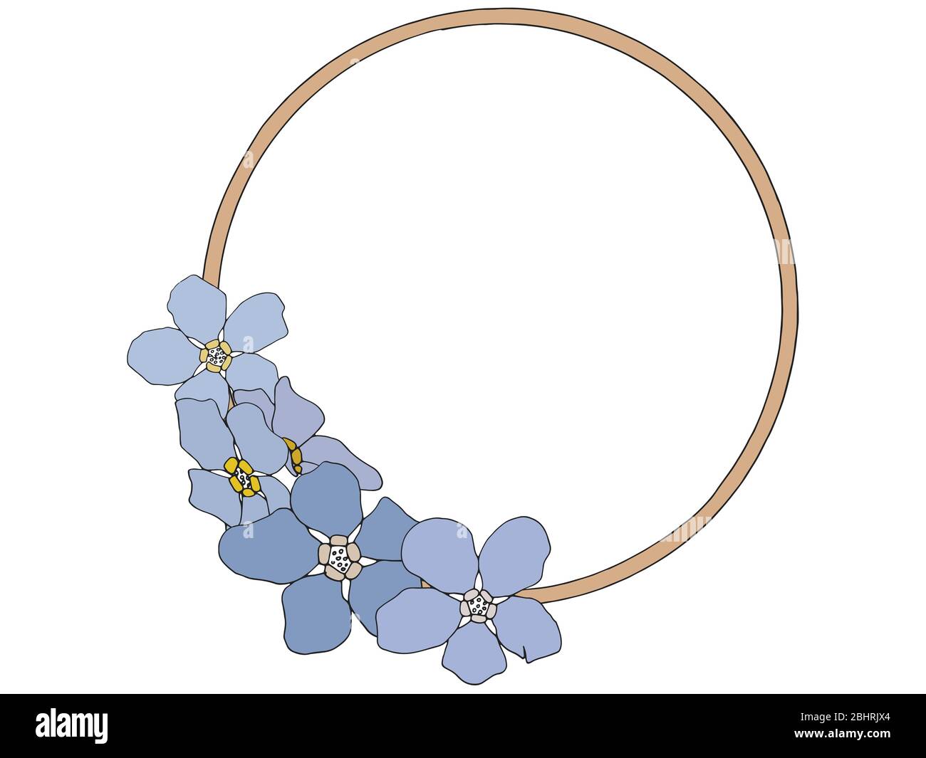 Forma circular con flores violetas aisladas sobre fondo blanco Foto de stock