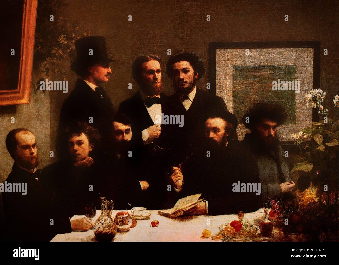 La pintura del siglo XIX de Henri Fantin-Latour (1836-1904), de los poetas simbolistas que deseaban liberar técnicas de versificación para permitir un mayor espacio para la 'fluidez', y como tal, eran comprensivos con la tendencia hacia el verso libre en el cual las imágenes simbólicas eran usadas para significar el estado del alma del poeta. De pie se encuentran Pierre Elzéar, Emile Blémont y Jean Aicard y frente Paul Verlaine, Arthur Rimbaud, Léon Valade, Ernest d'Hervilly y Camille Pelletan. Foto de stock