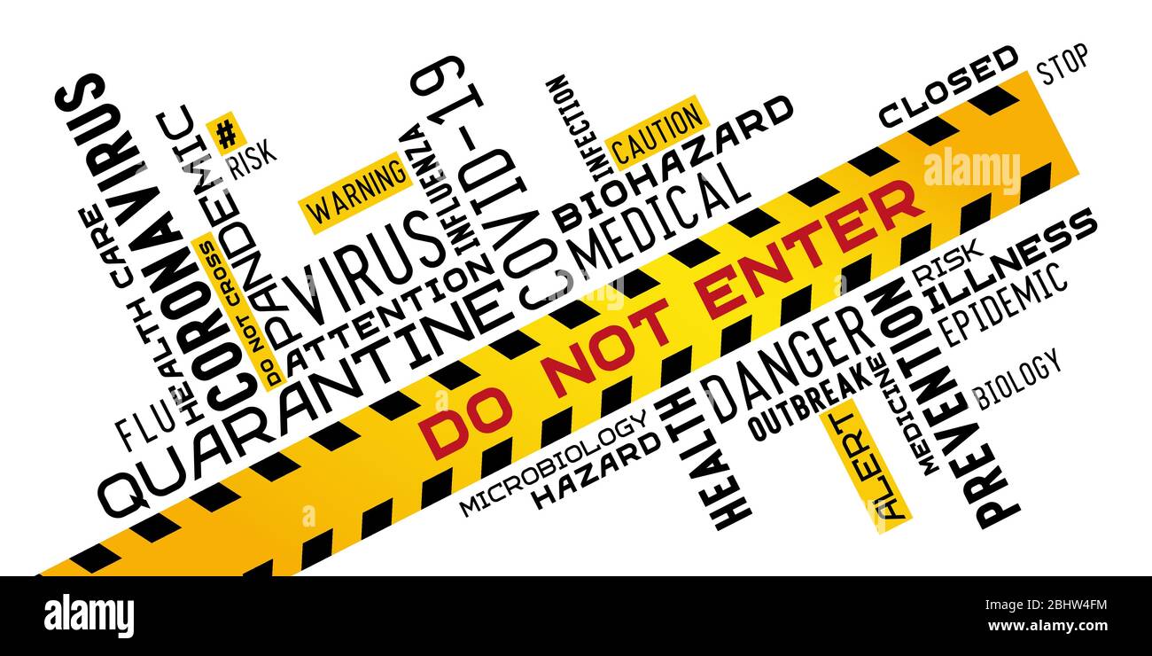 Palabra clave de coronavirus tipografía de nube etiquetada en la cinta de  advertencia no entrar. Inscripciones sobre el tema de la lucha contra el  coronavirus Imagen Vector de stock - Alamy