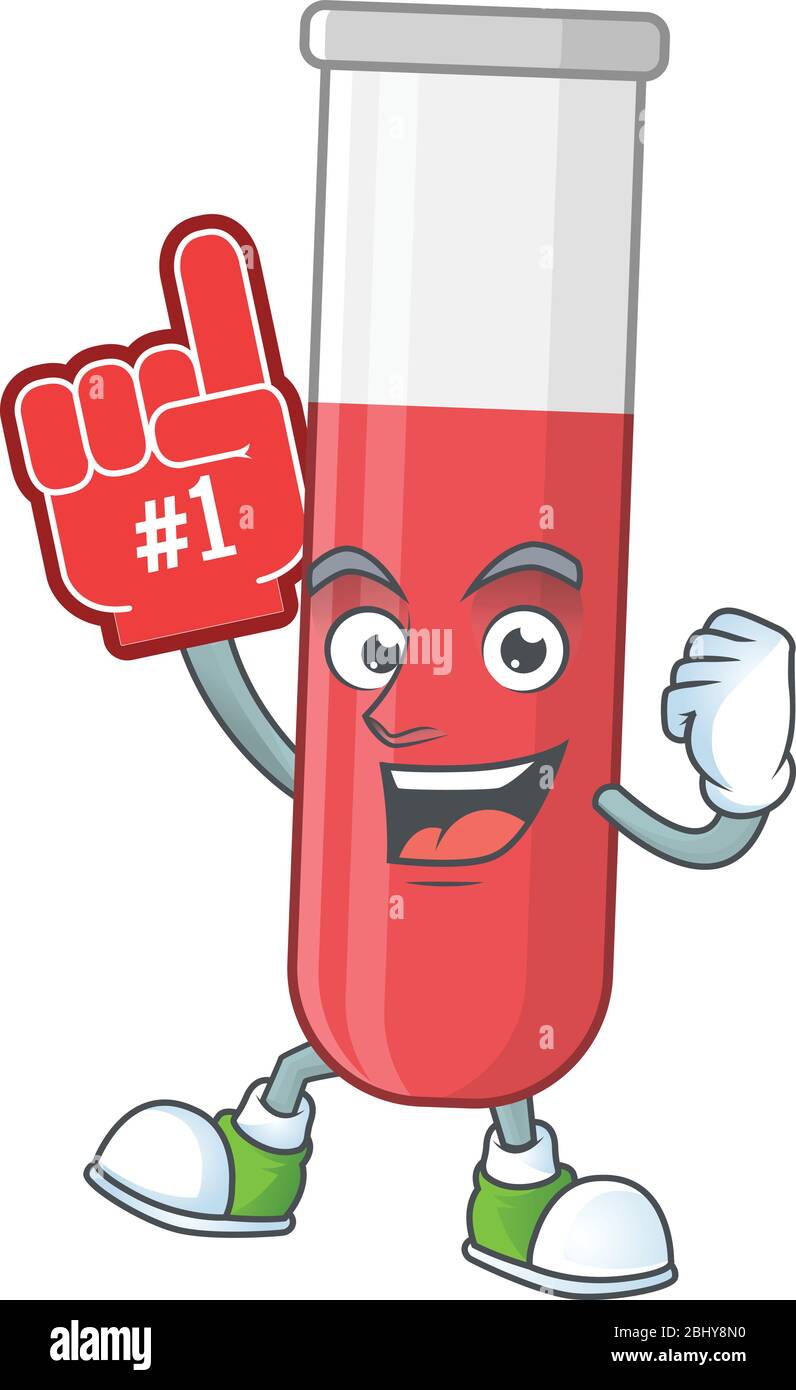 Personaje de dibujos animados concepto de tubo de ensayo rojo que sostiene  el dedo de espuma rojo Imagen Vector de stock - Alamy