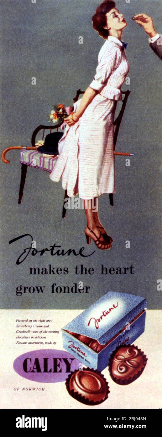 La fortuna hace que el corazón crezca fonder - Caley - chocolates - anuncio - Foto de stock