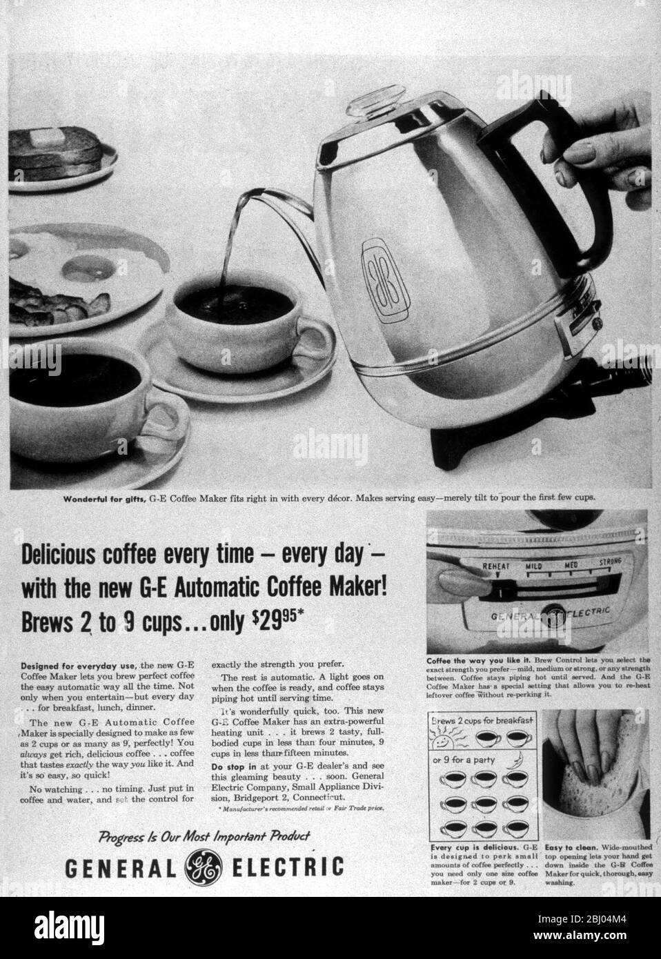 Anuncio de la década de 1950 para una cafetera. Foto de stock