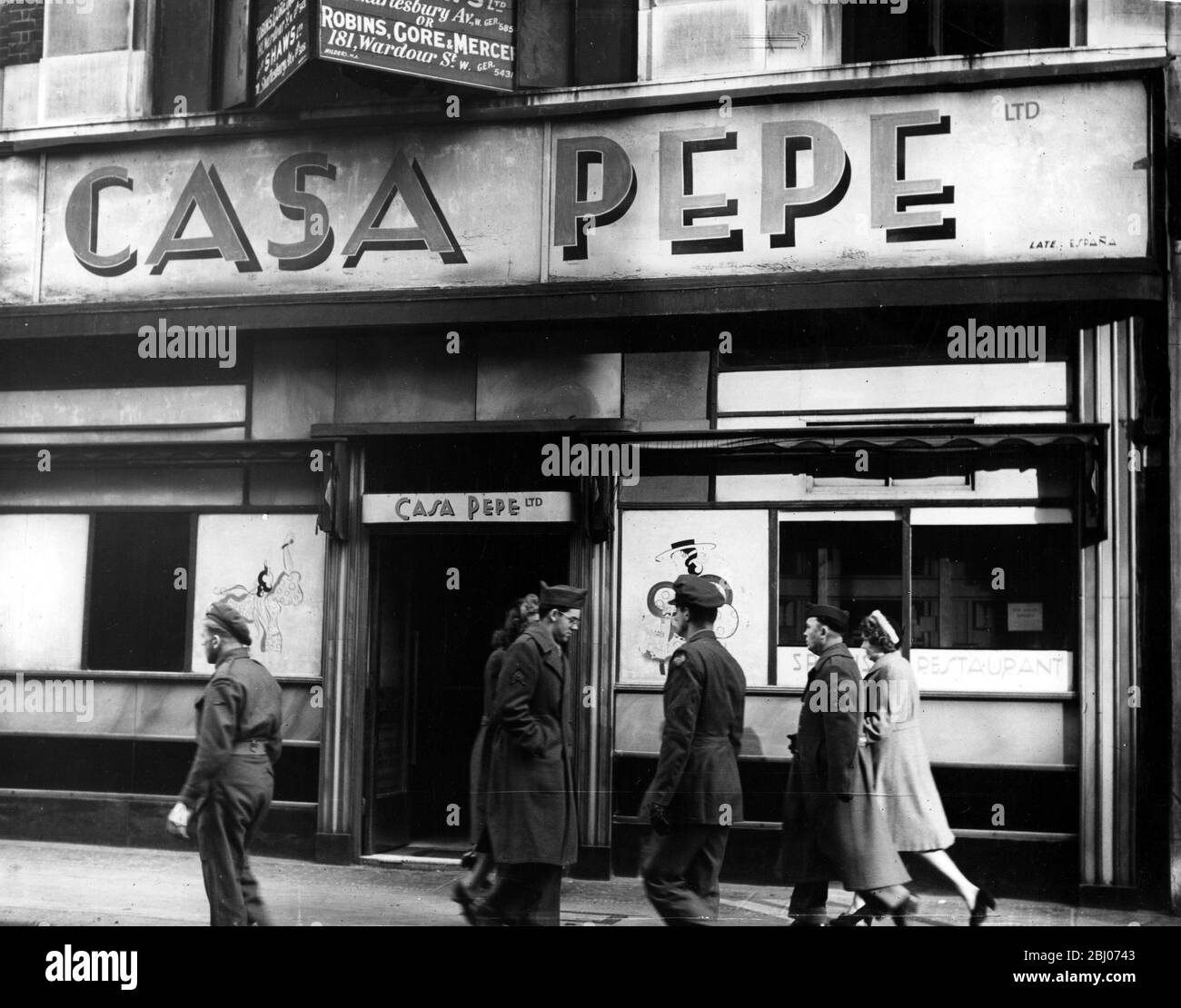 Casa Pepe , un restaurante español en Soho London en la Segunda Guerra Mundial Foto de stock