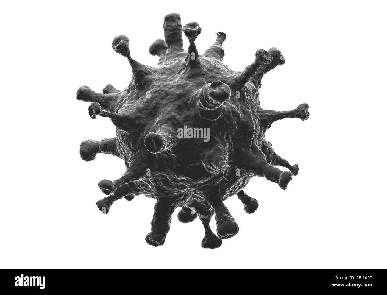 Células de la enfermedad de coronavirus, representación tridimensional. Imagen ampliada de una célula vírica nuevo 2019 Novel Coronavirus (COVID-19) infección por gérmenes patógenos célula de brote w Foto de stock