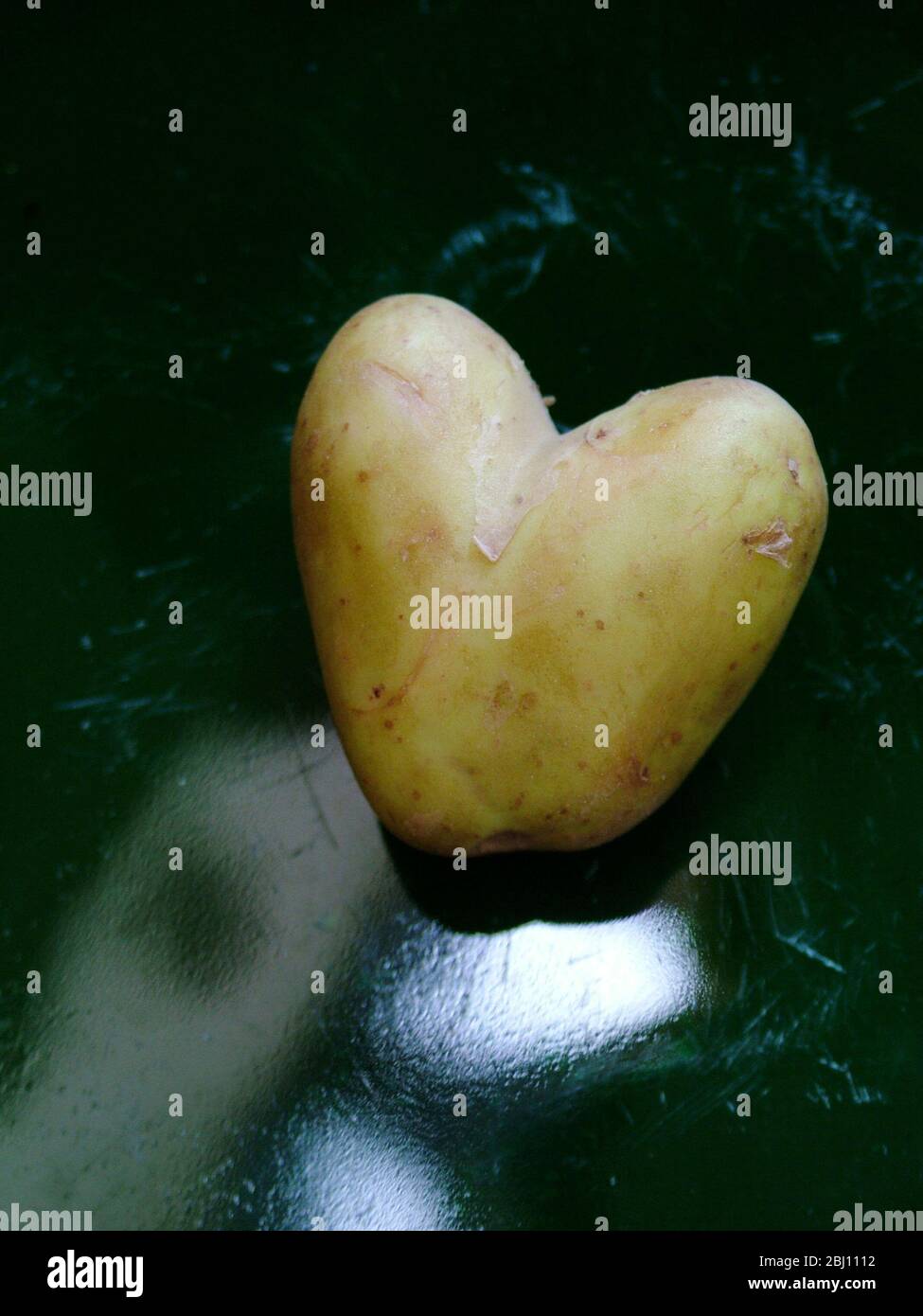 Patata nueva en forma de corazón impar encontrada en las patatas empaquetadas del supermercado - Foto de stock