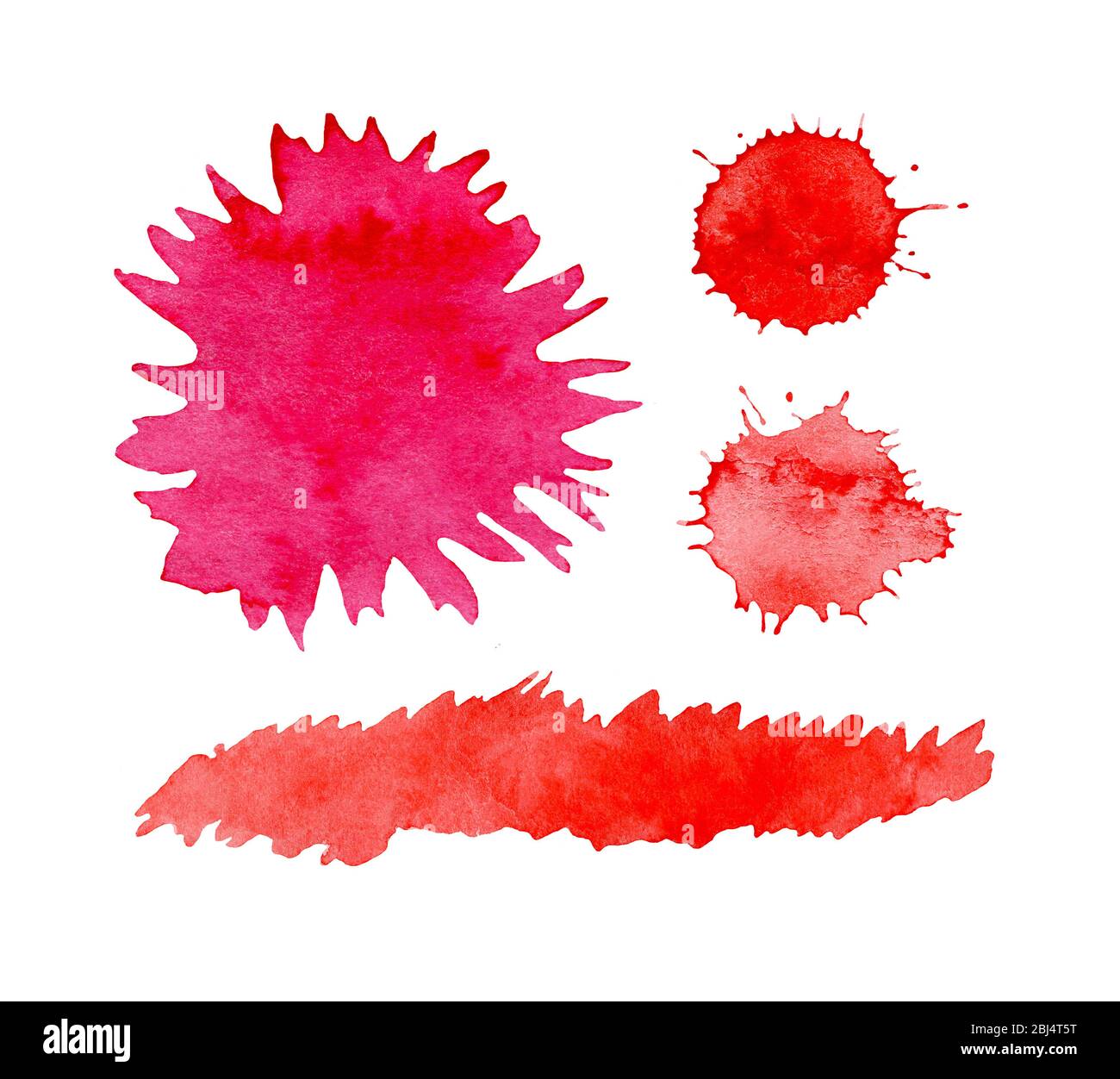 Salpicaduras de sangre, gotas y rastro aislados sobre fondo blanco