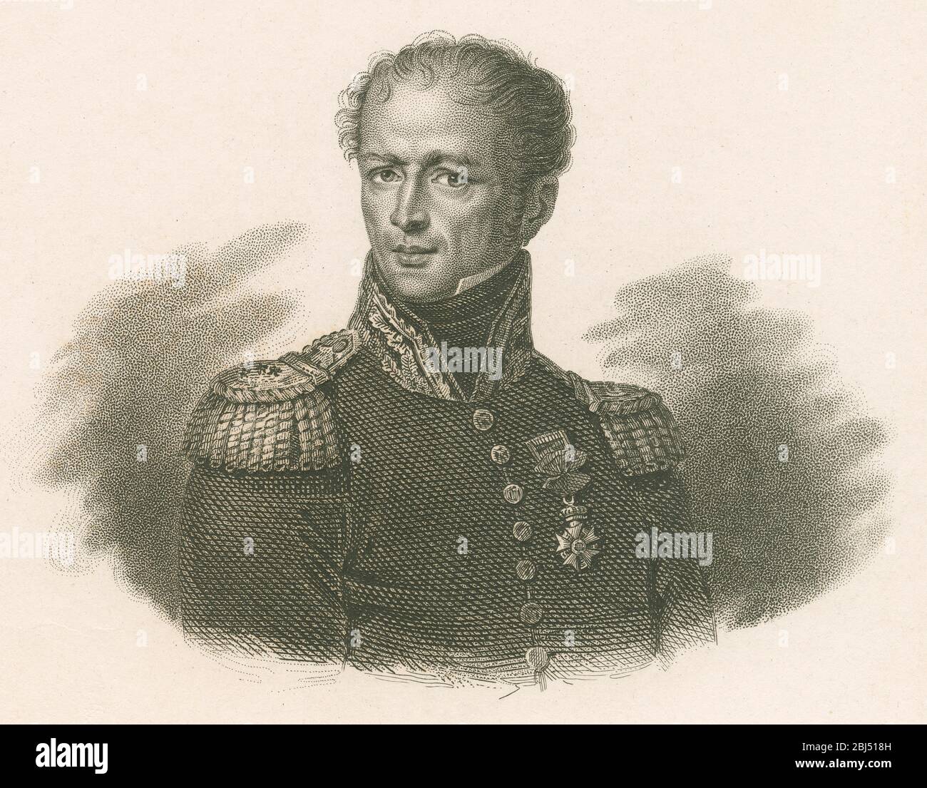 Grabado antiguo, Antoine Drouot. El general Antoine Drouot, Comte Drout (1774-1847) fue un oficial francés que luchó en las guerras de la Revolución Francesa y de Napoleón. FUENTE: GRABADO ORIGINAL Foto de stock
