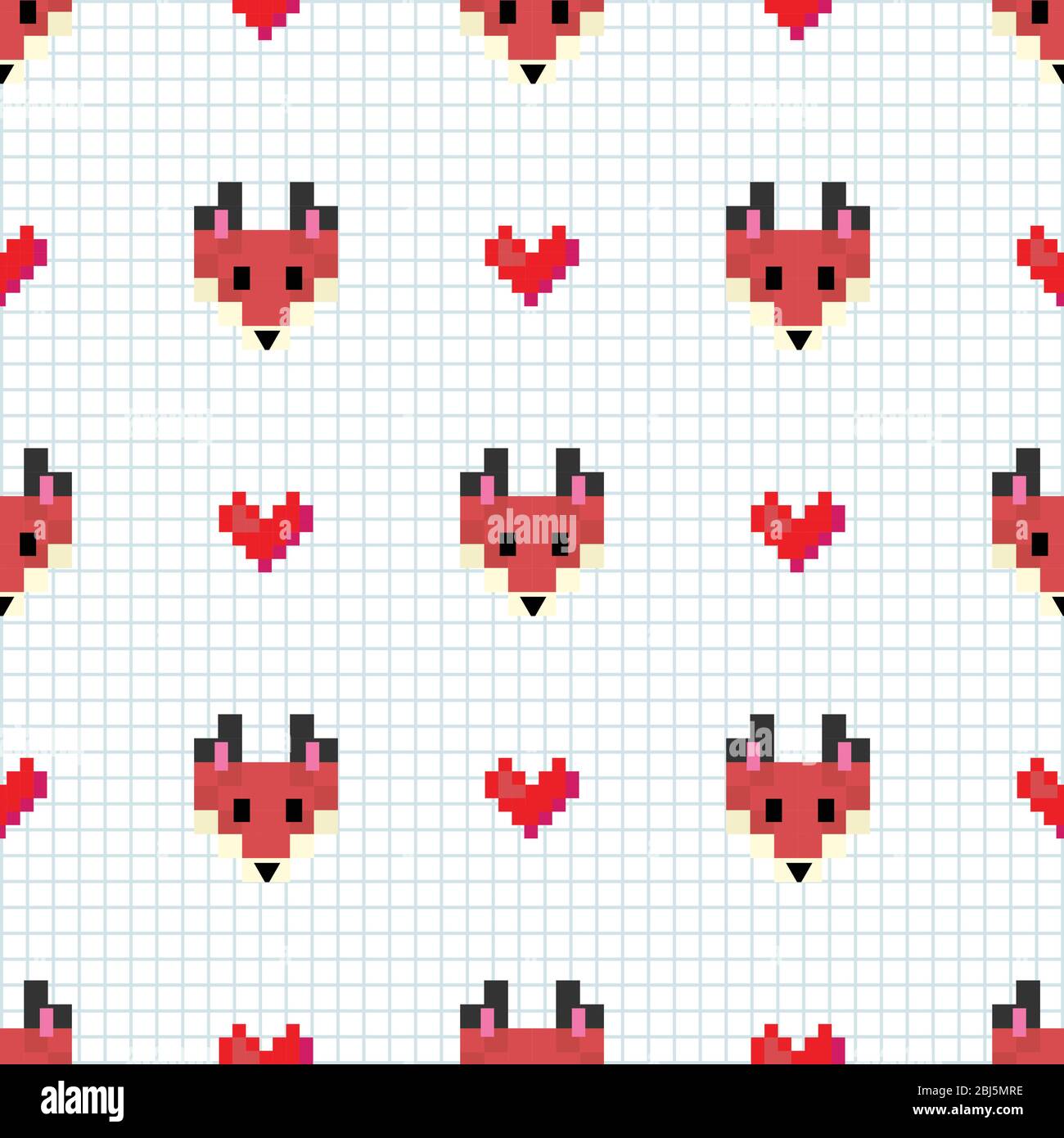 Dibujos animados de 8 bits zorro rojo con corazón sin costuras patrón  vectorial. Kawaii pixel arte bosque vida salvaje. Animal de bosque con amor  ilustración de corazón por todas partes Imagen Vector