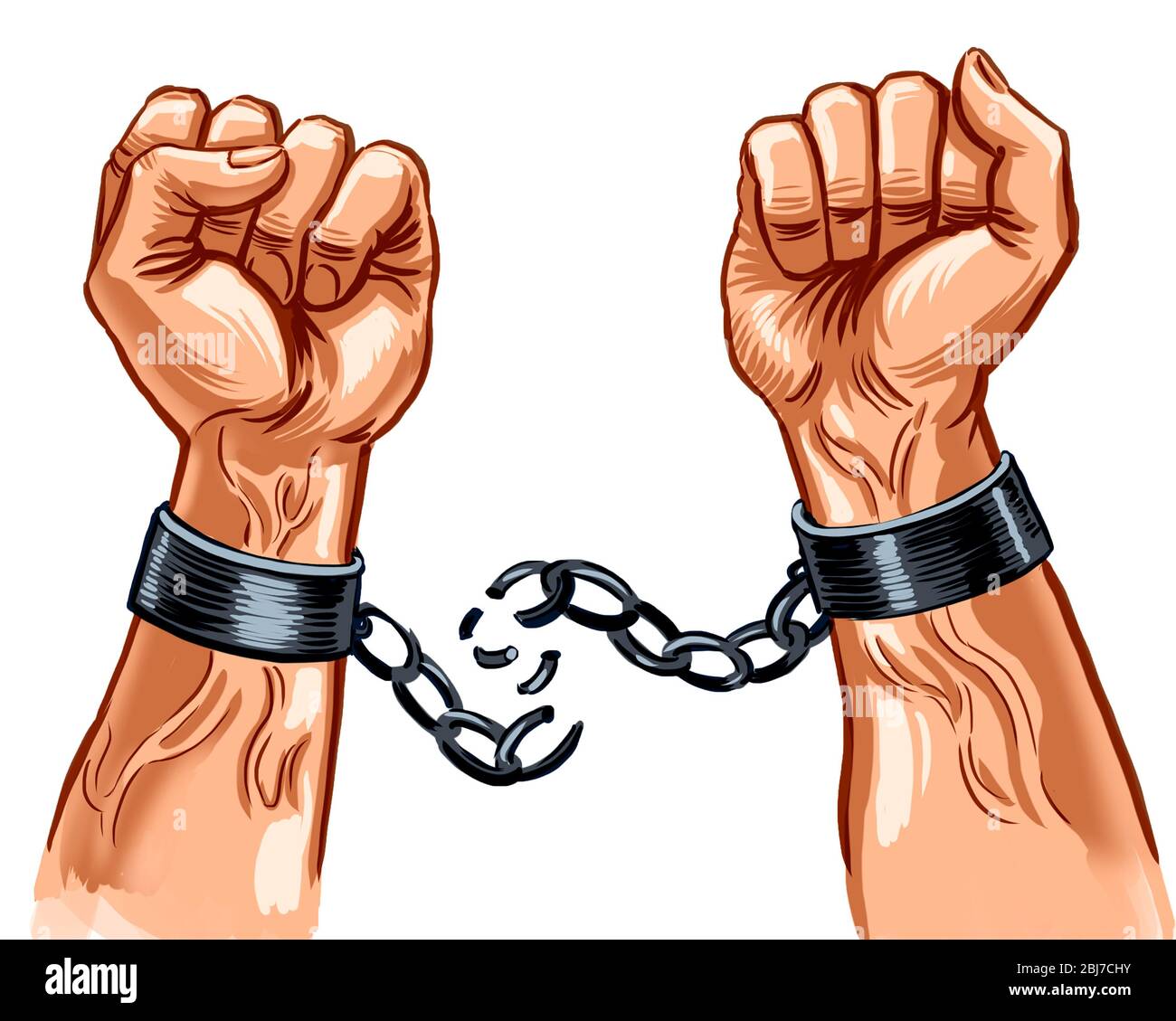 Las manos rompiendo cadenas. Ilustración digital Fotografía de stock - Alamy