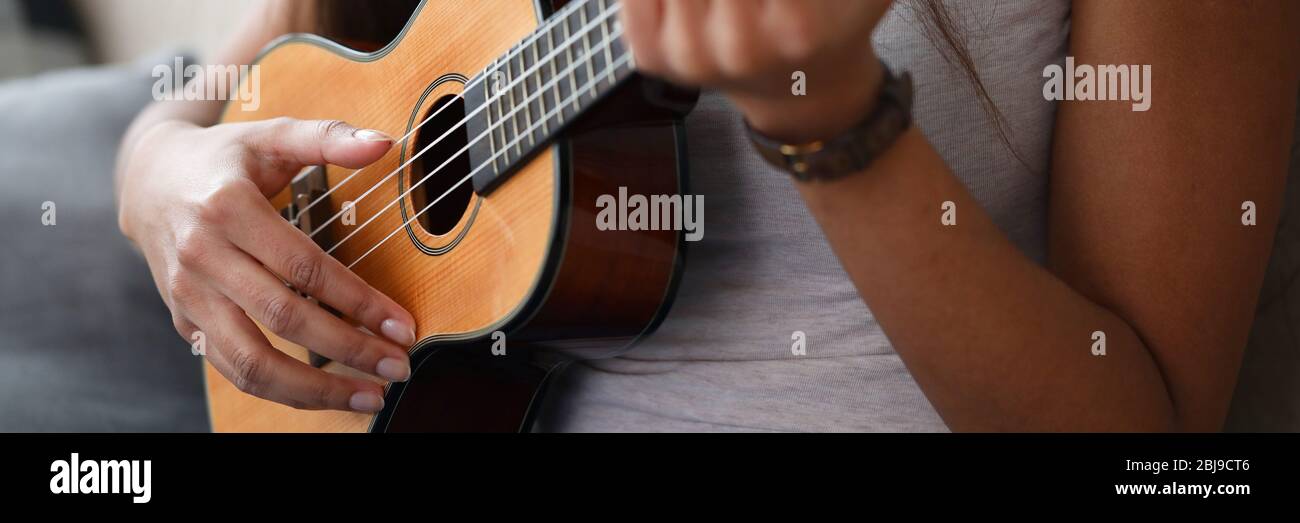 Pequeña guitarra de cuatro cuerdas de origen hawaiano Fotografía de stock -  Alamy