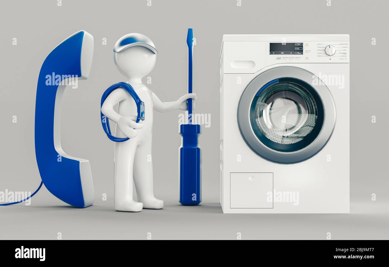 Reparación de lavadoras. Concepto de mantenimiento o asistencia. 3D  rendering Fotografía de stock - Alamy