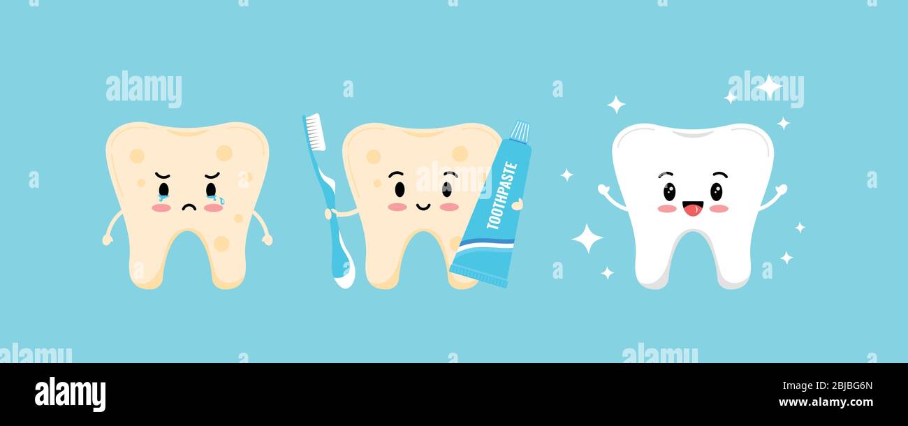 Un diente lindo con placa amarilla se convierte en un diente blanco y