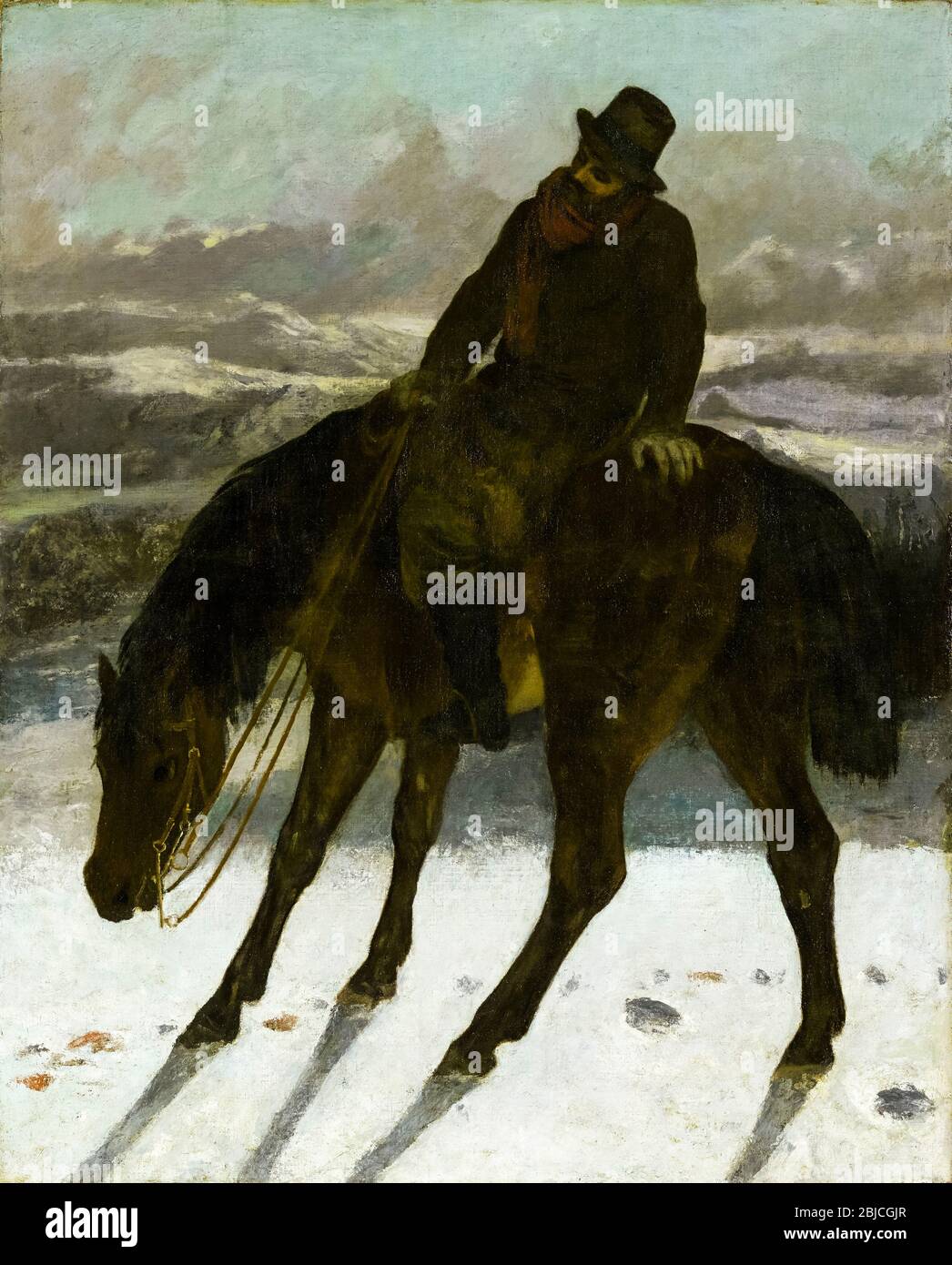 Cazador a caballo, pintura de Gustave Courget, alrededor de 1864 Foto de stock