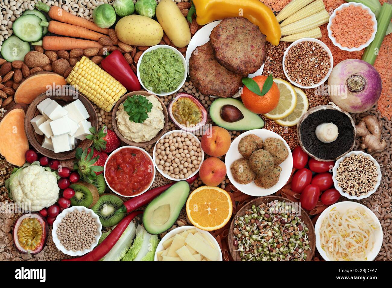 Dieta vegetariana de salud y comida super con una gran colección de alimentos. Alto en proteínas