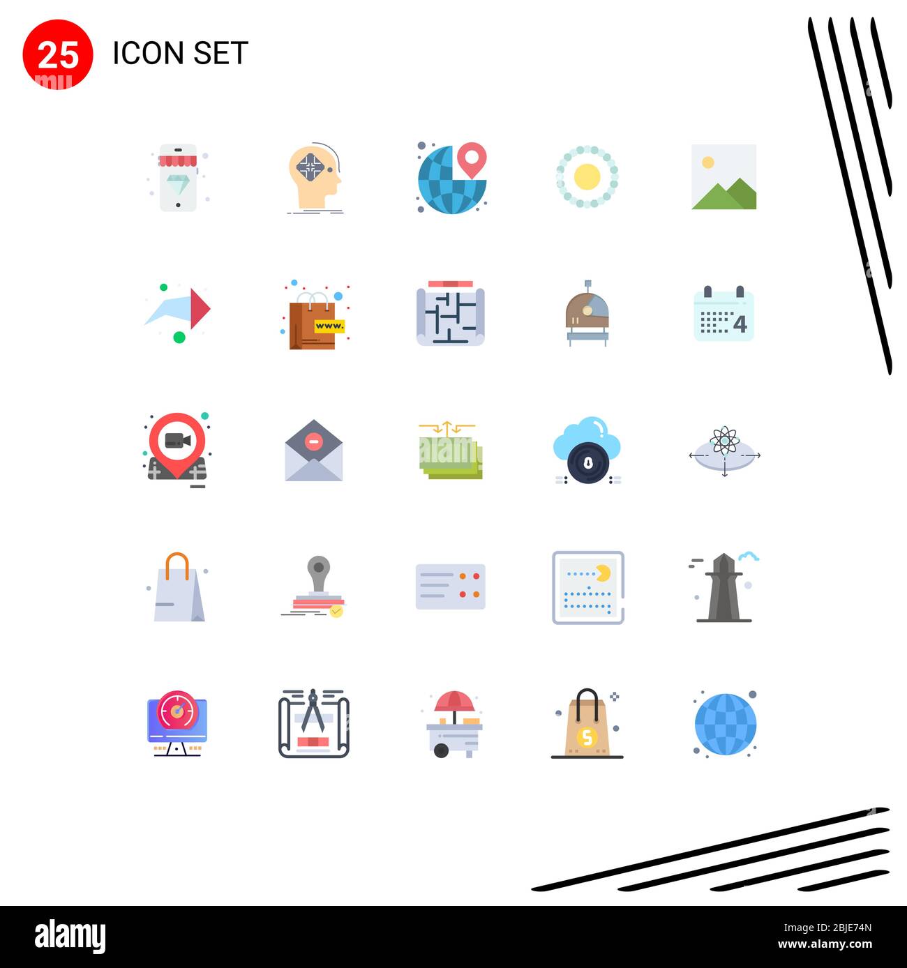25 interfaz de usuario Color plano Pack de signos y símbolos modernos de imagen, mala, alrededor, joyas, viajes elementos de diseño vectorial editables Ilustración del Vector