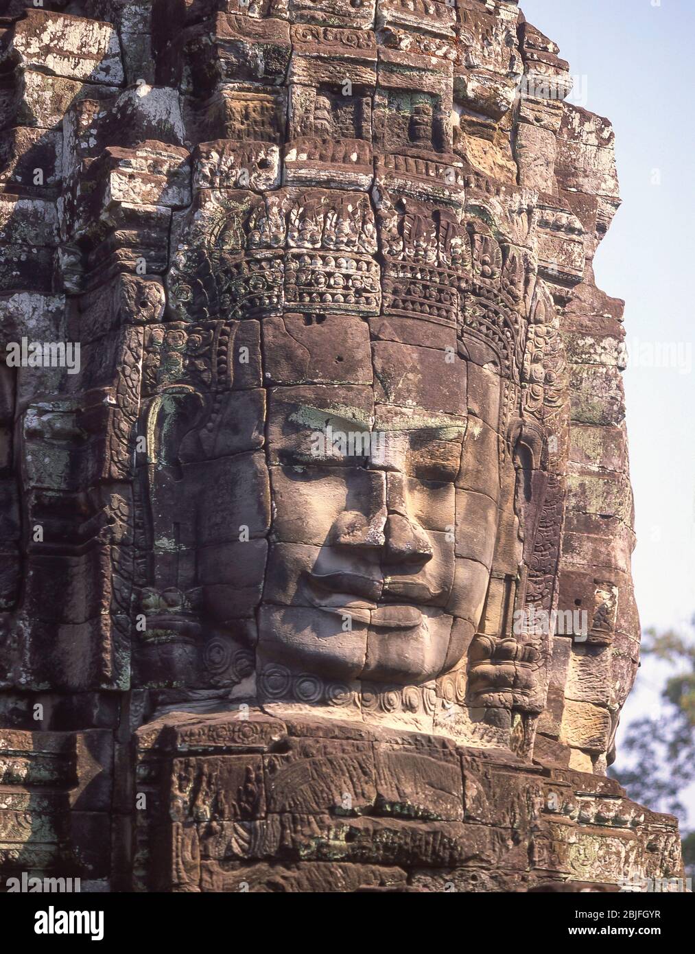 Las Torres Face de Bayon, Terraza Superior, el Templo Bayon, Ankor Thom, Siem Reap, Reino de Camboya Foto de stock