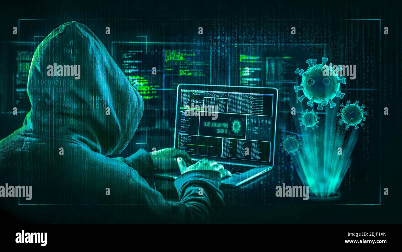 ataque de phishing de la estafa del hacker durante el concepto de seguridad cibernética de la pandemia del coronavirus covid19 Foto de stock