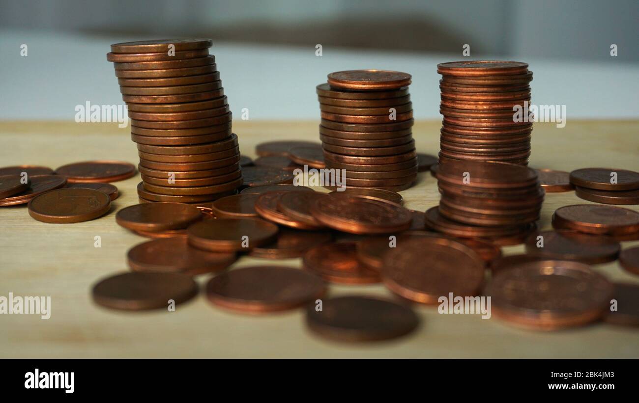 Monedas de centavo, moneda europea, monedas de cobre Foto de stock