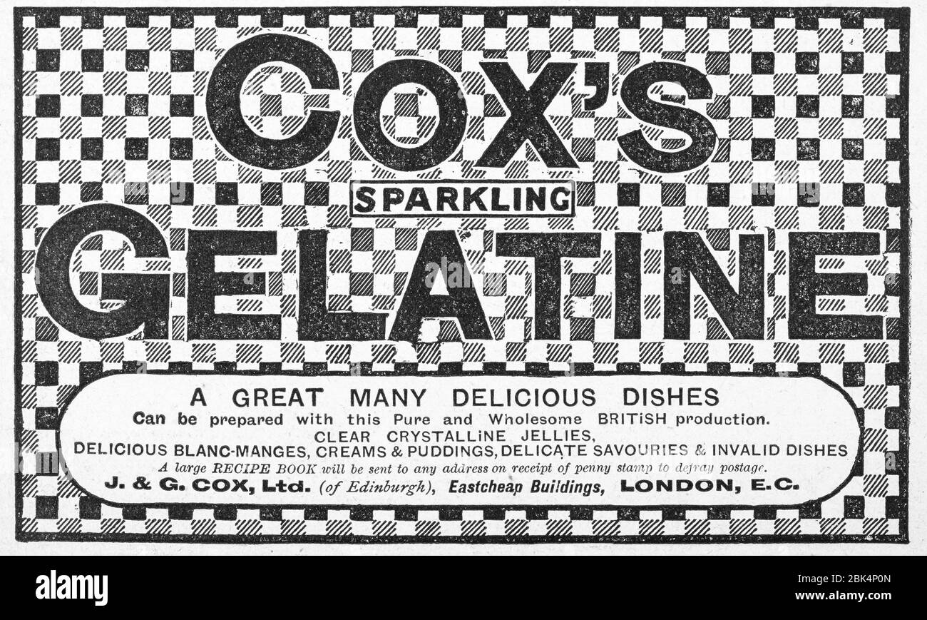 Viejo anuncio de comida de papel de periódico victoriano de principios de  1900, en los días antes de los estándares de publicidad. La publicidad de  comida vieja, los anuncios de productos alimenticios