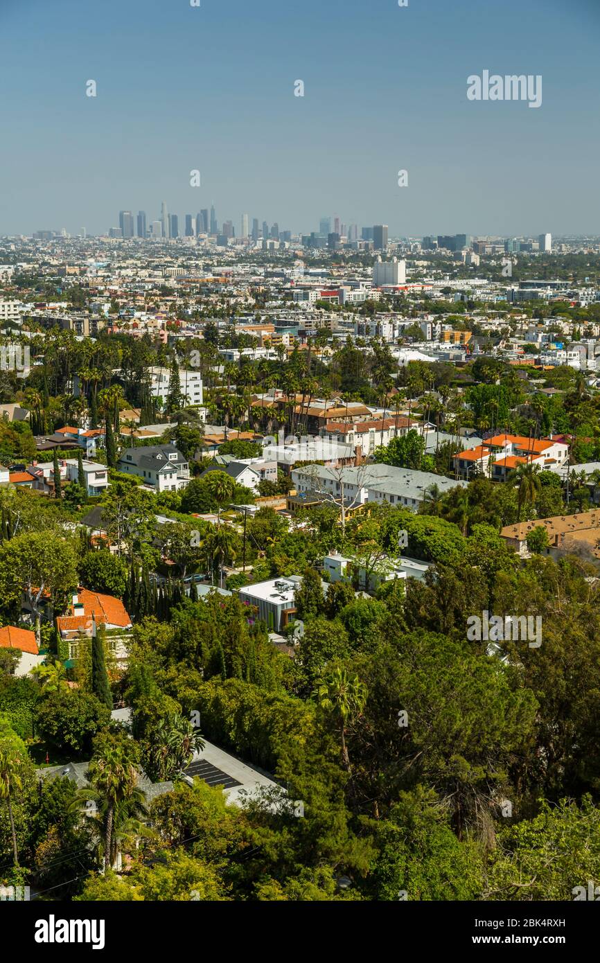 Vista del centro DE LOS ÁNGELES desde Hollywood Hills, los Ángeles, California, Estados Unidos de América, Norteamérica Foto de stock