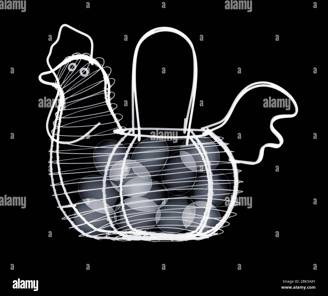 Alambre cesta de huevo en forma de pollo, rayos X. Foto de stock