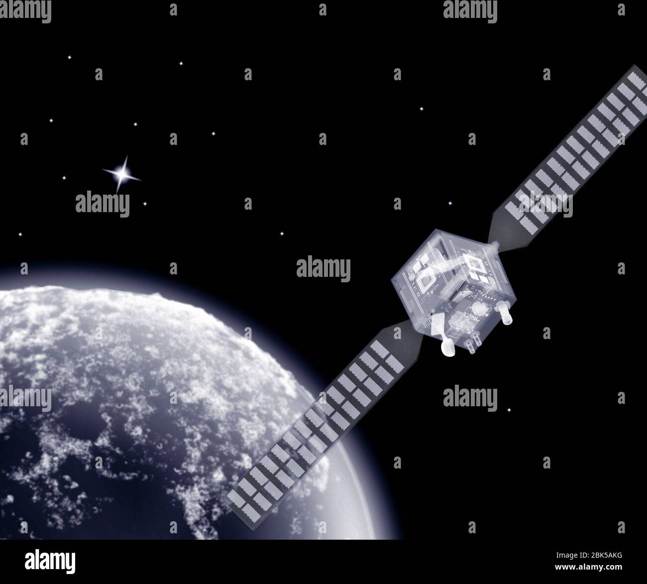 Satélite sobre la luna, rayos X. Foto de stock