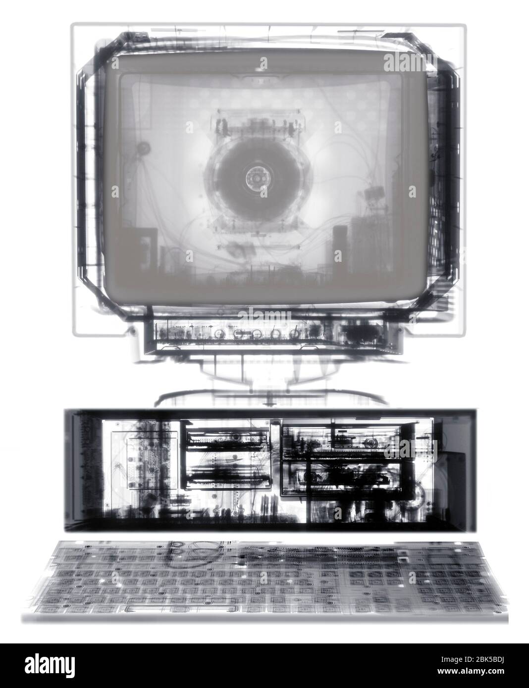 Ordenador personal y teclado, rayos X. Foto de stock
