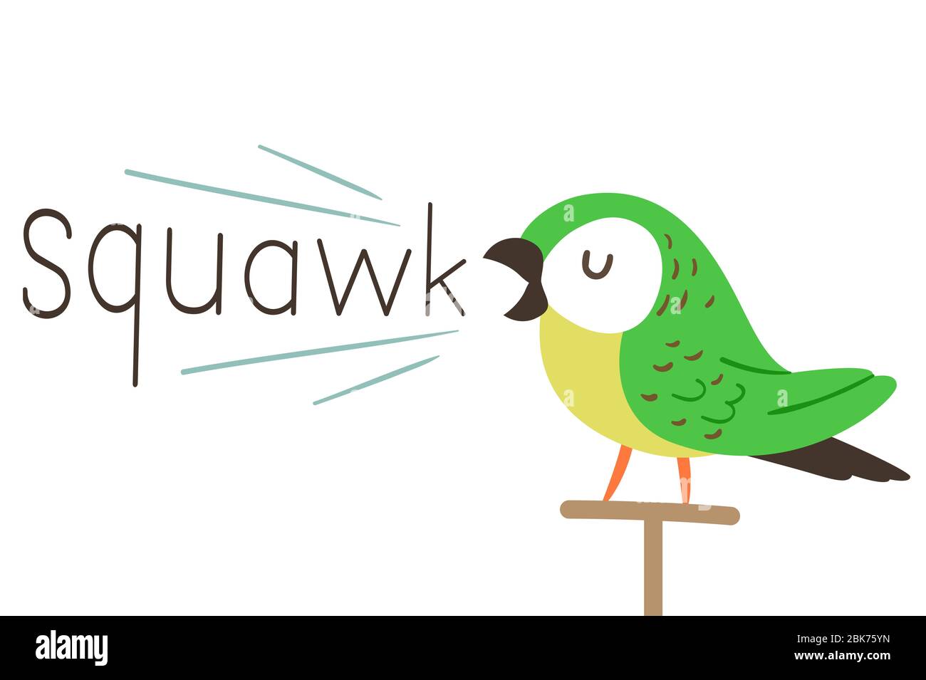 Ilustración de un pájaro loro en un soporte de pájaro que hace un