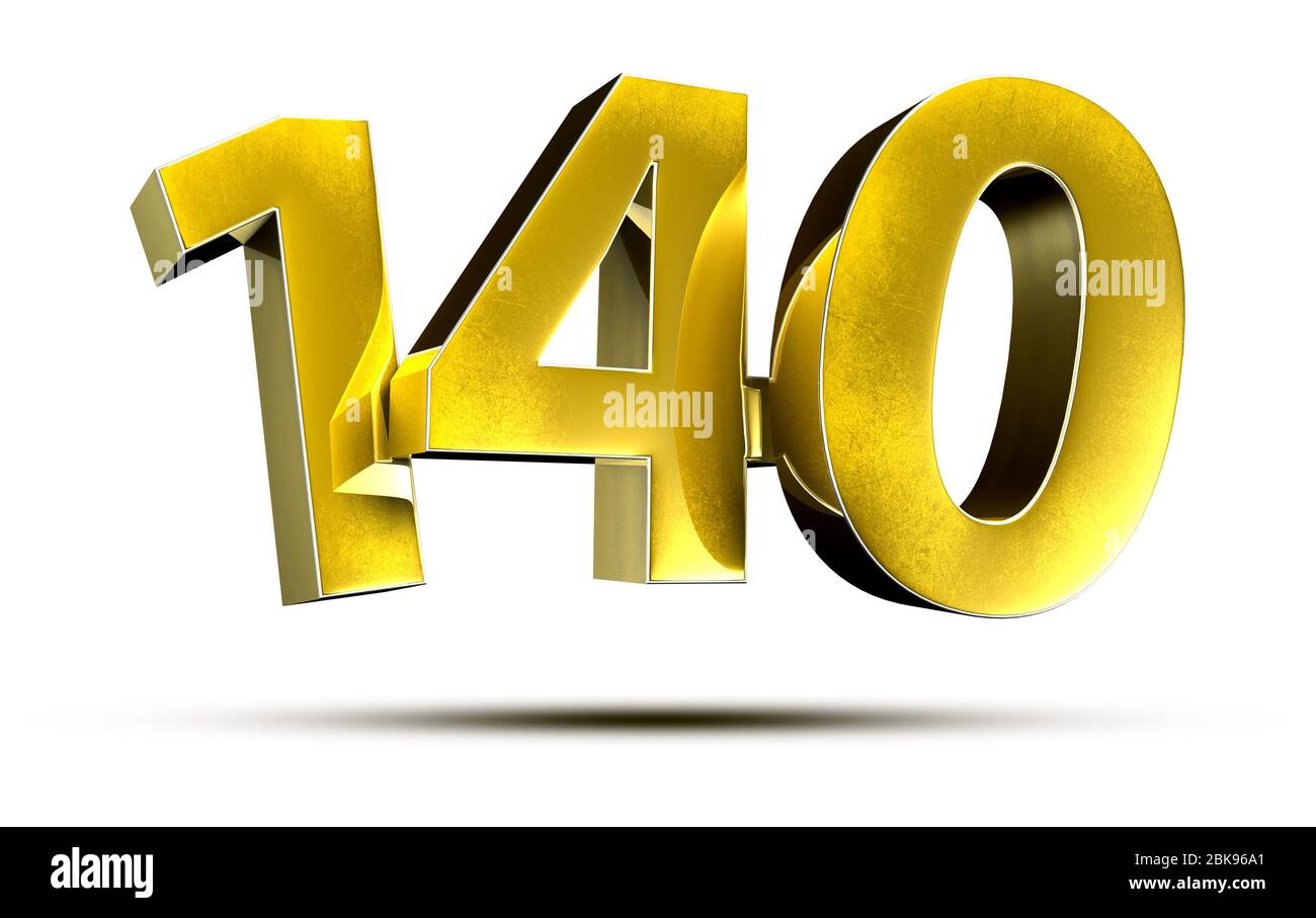 Ilustración 3D números 140 Oro aislado sobre fondo blanco.(con trazado ...