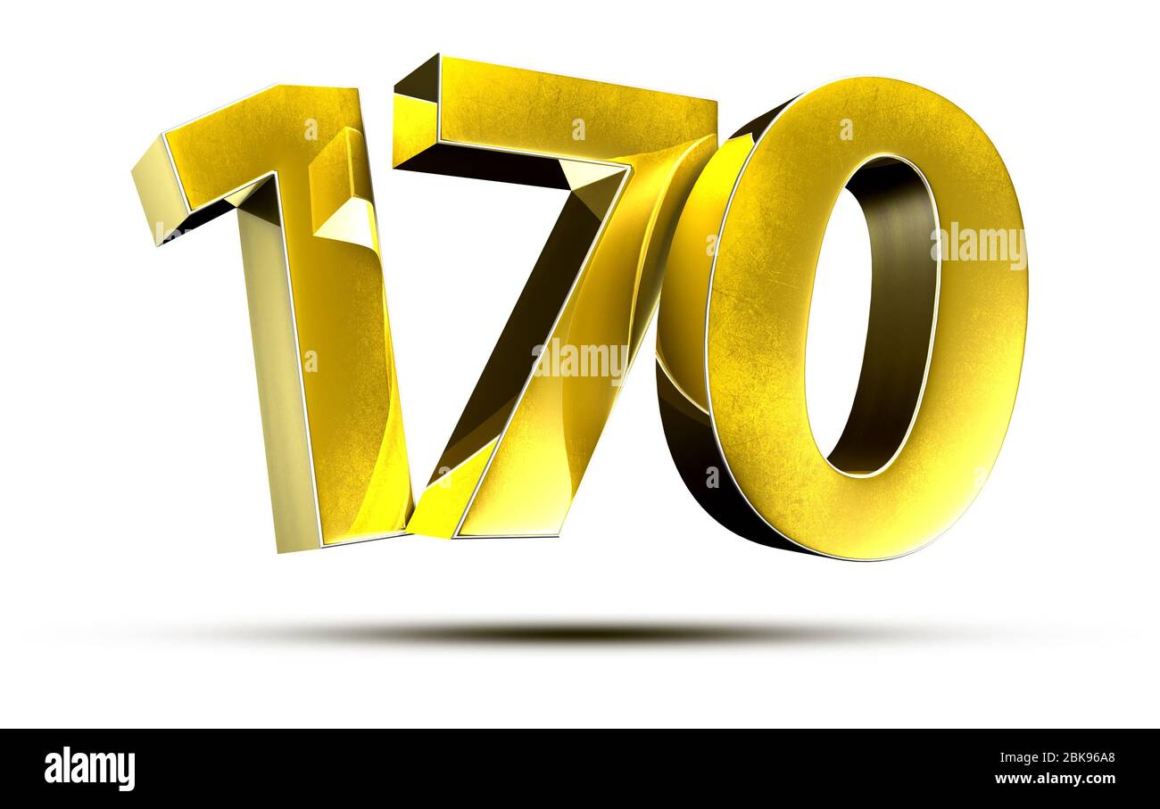 Ilustración 3D números 170 Oro aislado sobre fondo blanco (con trazado Ilustración 3D números 170 Oro aislado sobre fondo blanco (con trazado