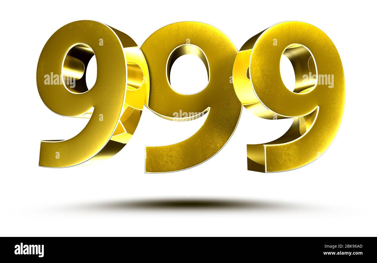 Ilustración 3D números 999 Oro aislado sobre fondo blanco.(con trazado ...