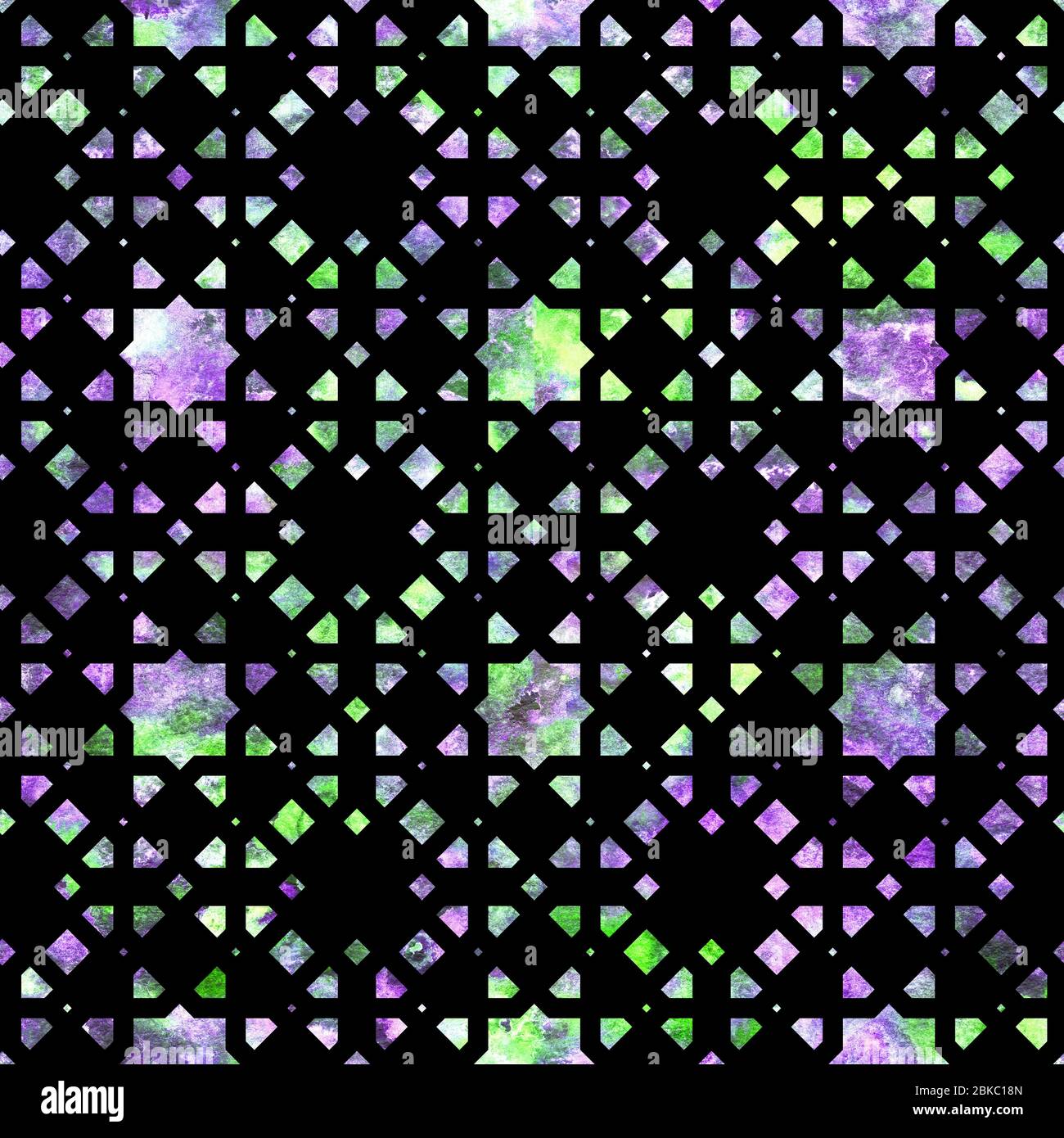 Patrón de joyerías. Mosaico geométrico colorido sobre fondo negro en estilo arabesco. Diseño de azulejos de joyería sin costuras Foto de stock
