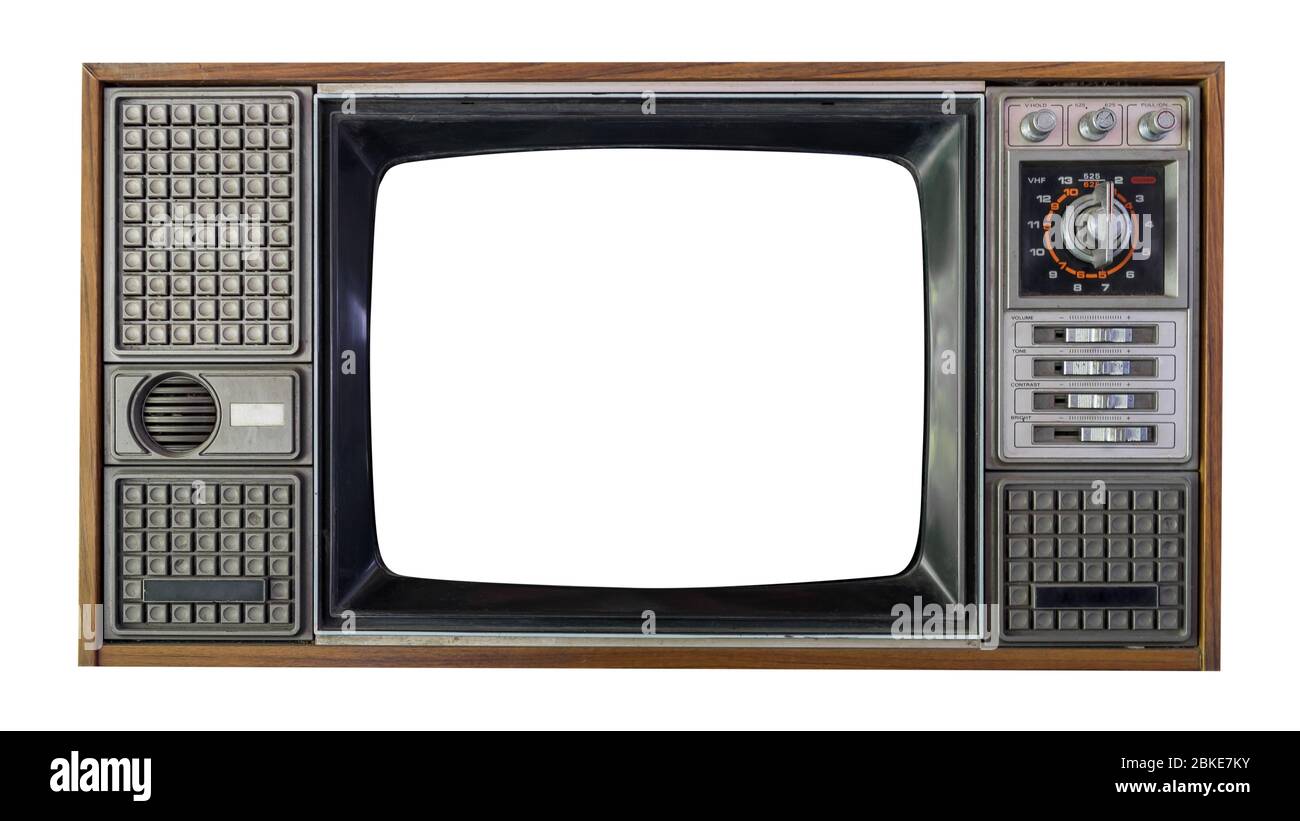 Televisor retro. Antiguo televisor portátil pequeña aislado sobre fondo  blanco con trazado de recorte. Ruta adicional para el área de la pantalla  Fotografía de stock - Alamy
