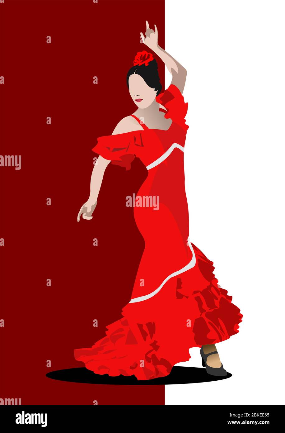 Hermosa joven bailando flamenco. Ilustración vectorial Ilustración del Vector