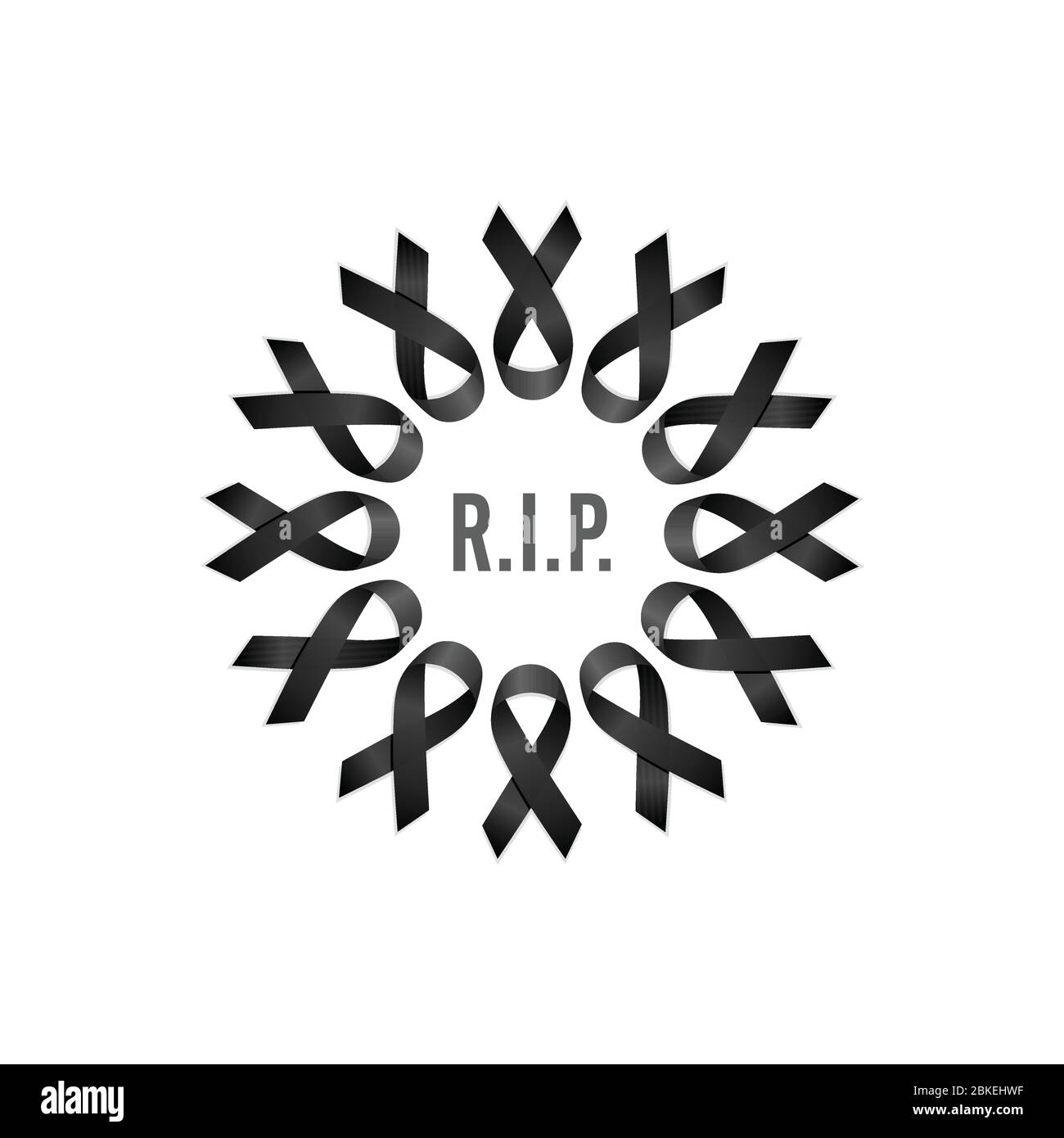 Cinta negra. Descanse en paz. Corona con texto en inglés. Ilustración