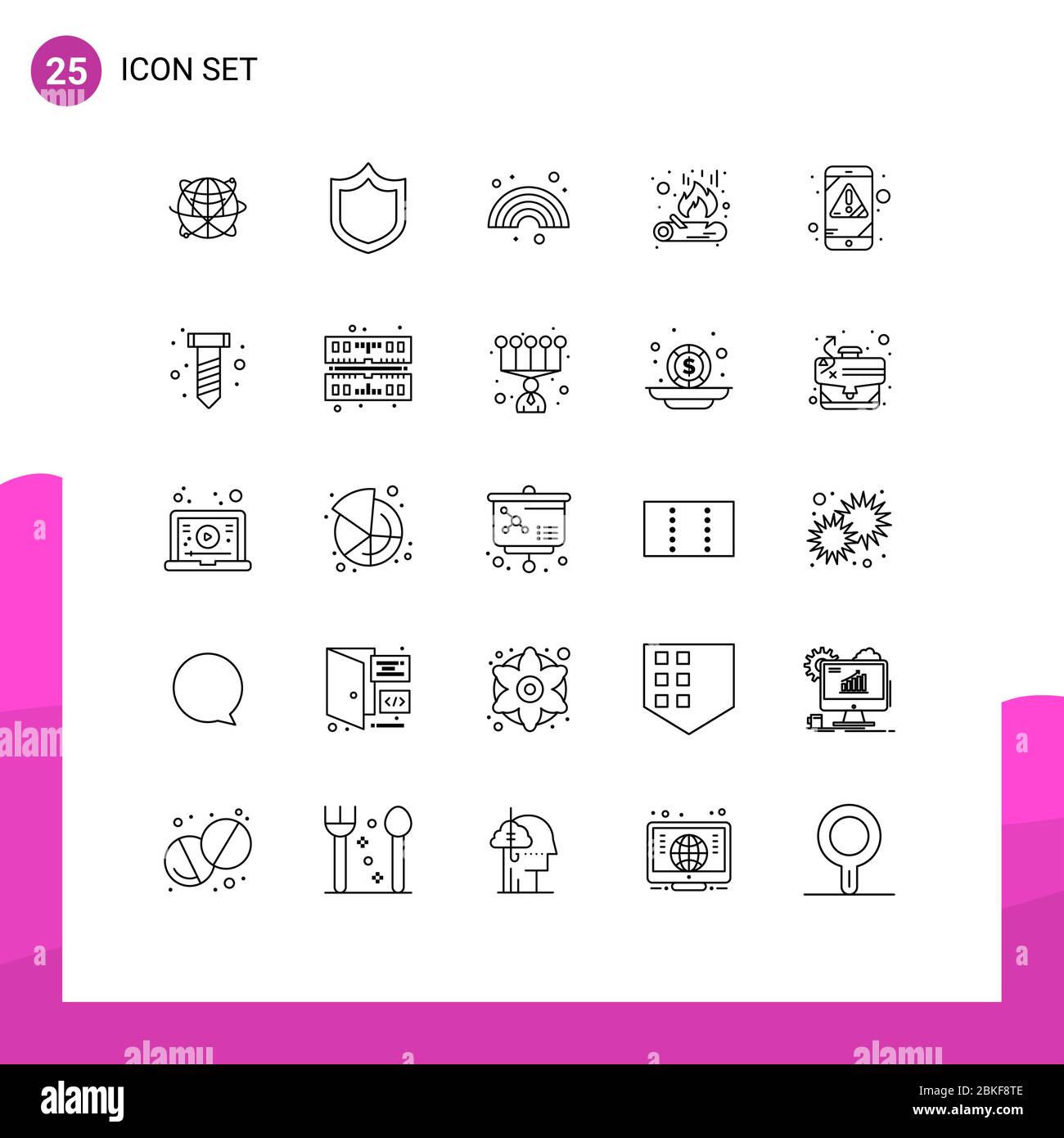 25 concepto de línea para sitios web móviles y aplicaciones alerta, fuego, protección, fuego, línea elementos de diseño vectorial editables Ilustración del Vector