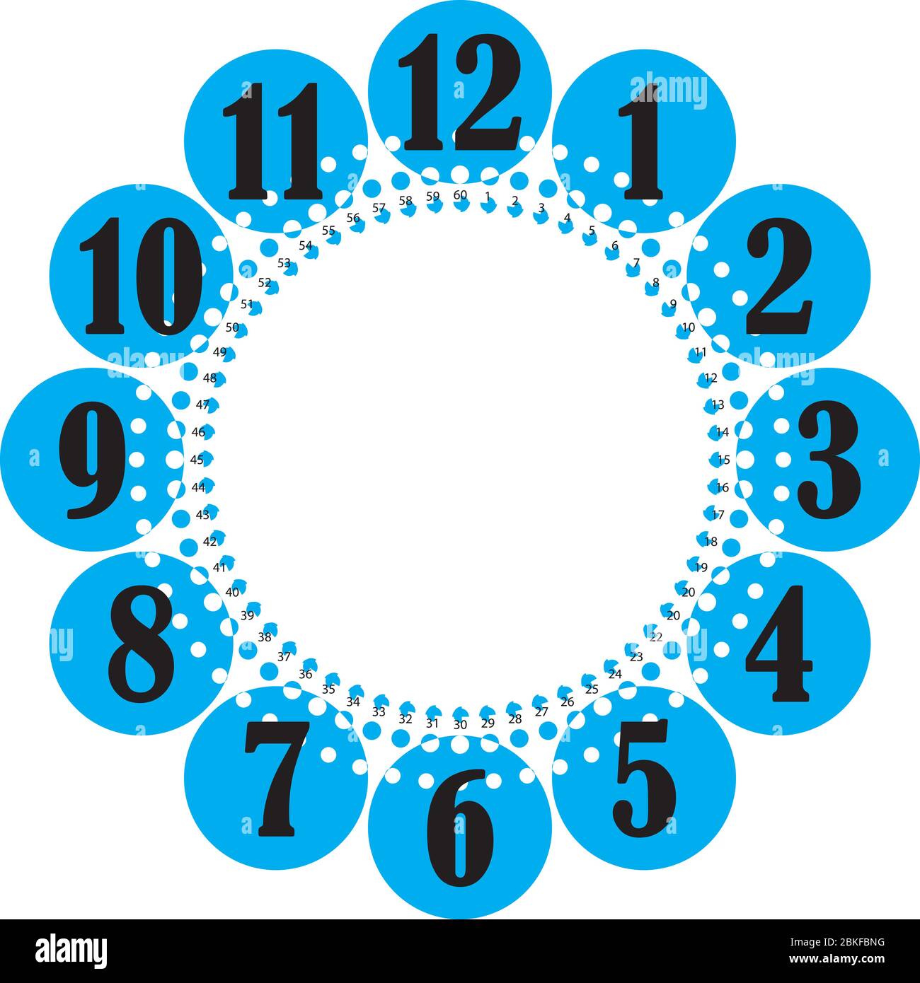 reloj marque números enormes para las horas y pequeños por segundos  círculos azules sobre fondo transparente Imagen Vector de stock - Alamy