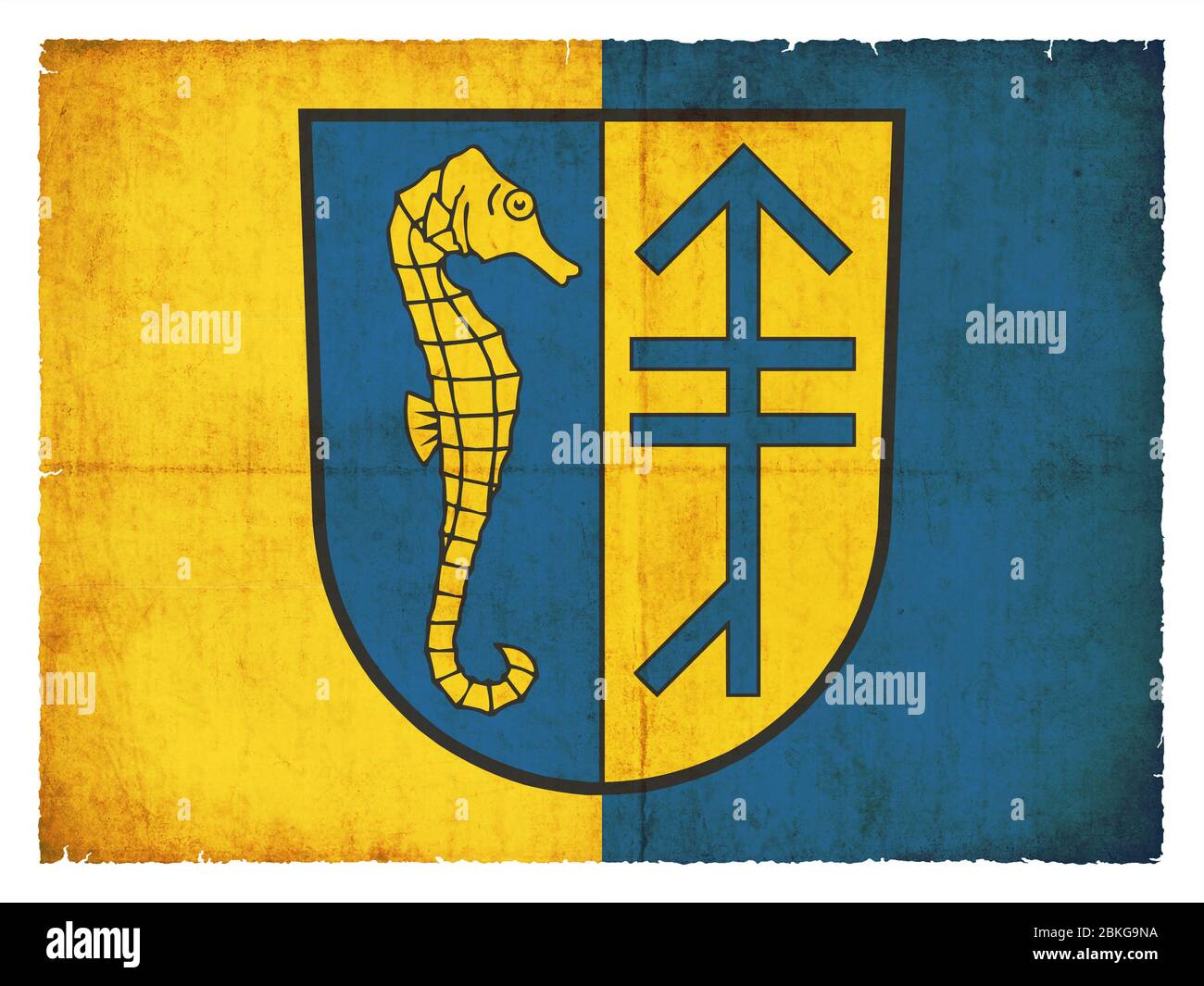 Bandera de la isla alemana Hiddensee (Mecklemburgo-Pomania Occidental) creada al estilo grunge Foto de stock
